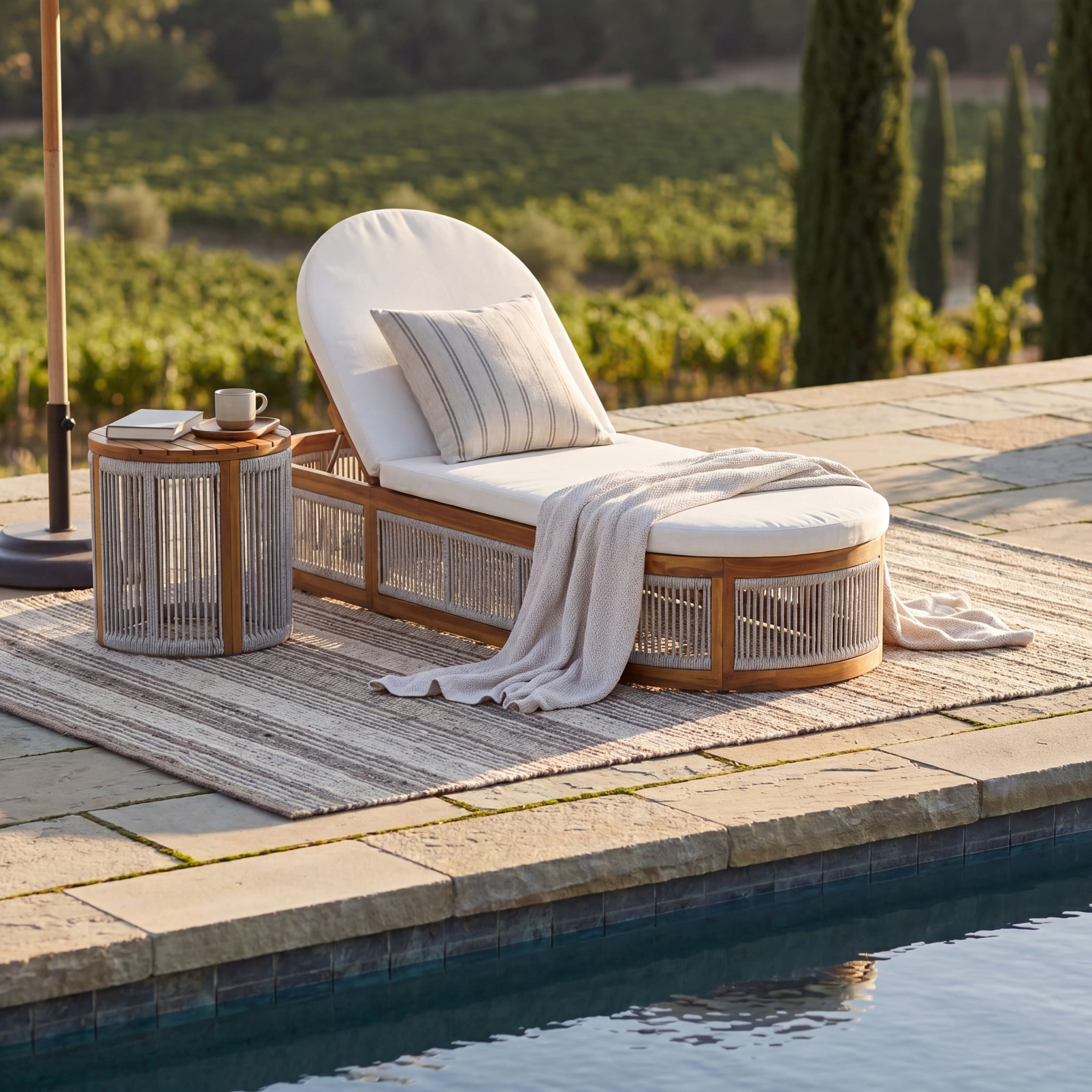 Christopher Knight Home 2-Piece Outdoor Chaise Lounge and Side Table Set with Cream Cushion, Teak + Light Gray