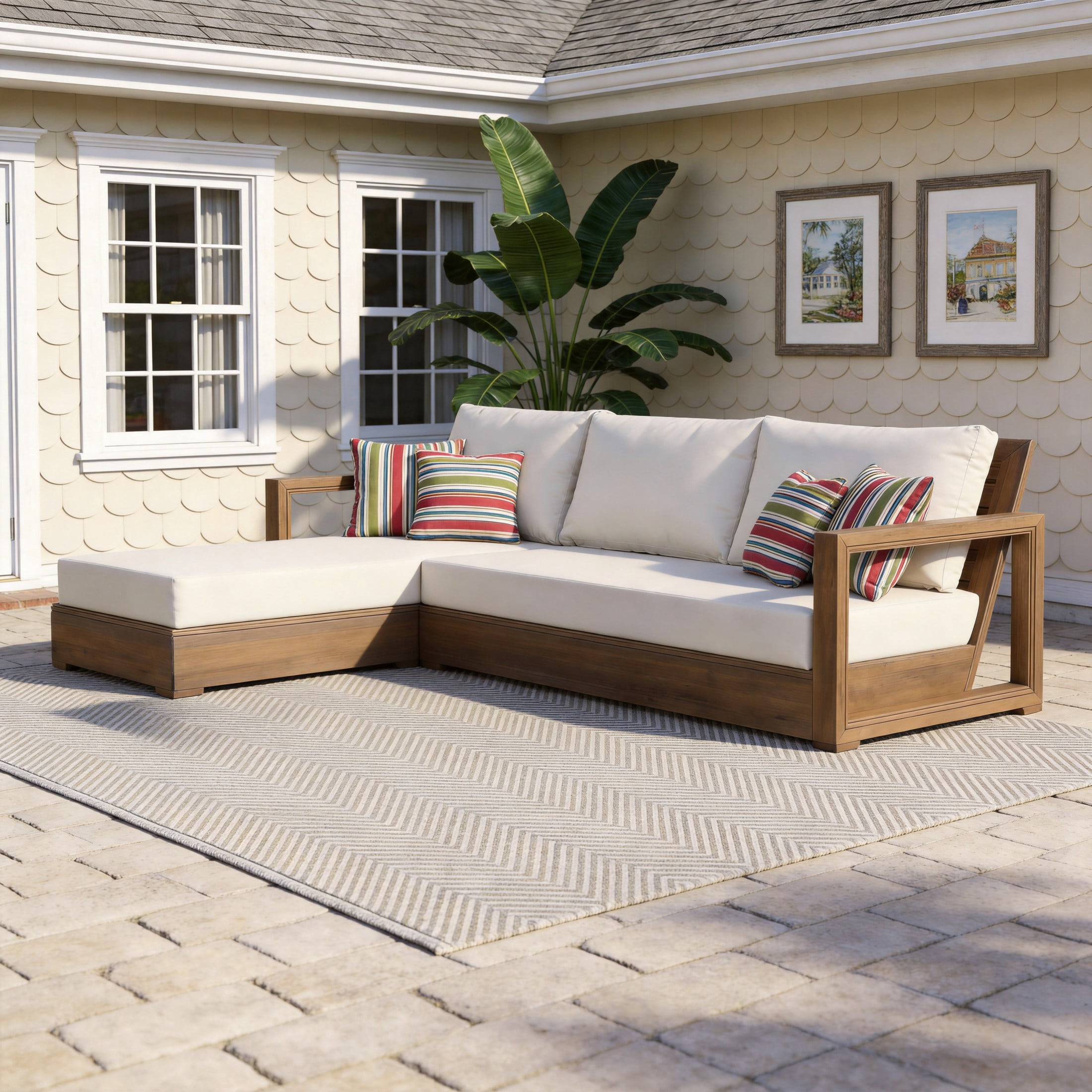 Christopher Knight Home 2-Piece Outdoor Lounge Seating Set with Cushions, Brown + Beige