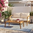 thumbnail image 1 of Christopher Knight Home 2-Piece Outdoor Loveseat with Coffee Table, Acacia Wood and Wicker Back, Teak+Cream, 1 of 16