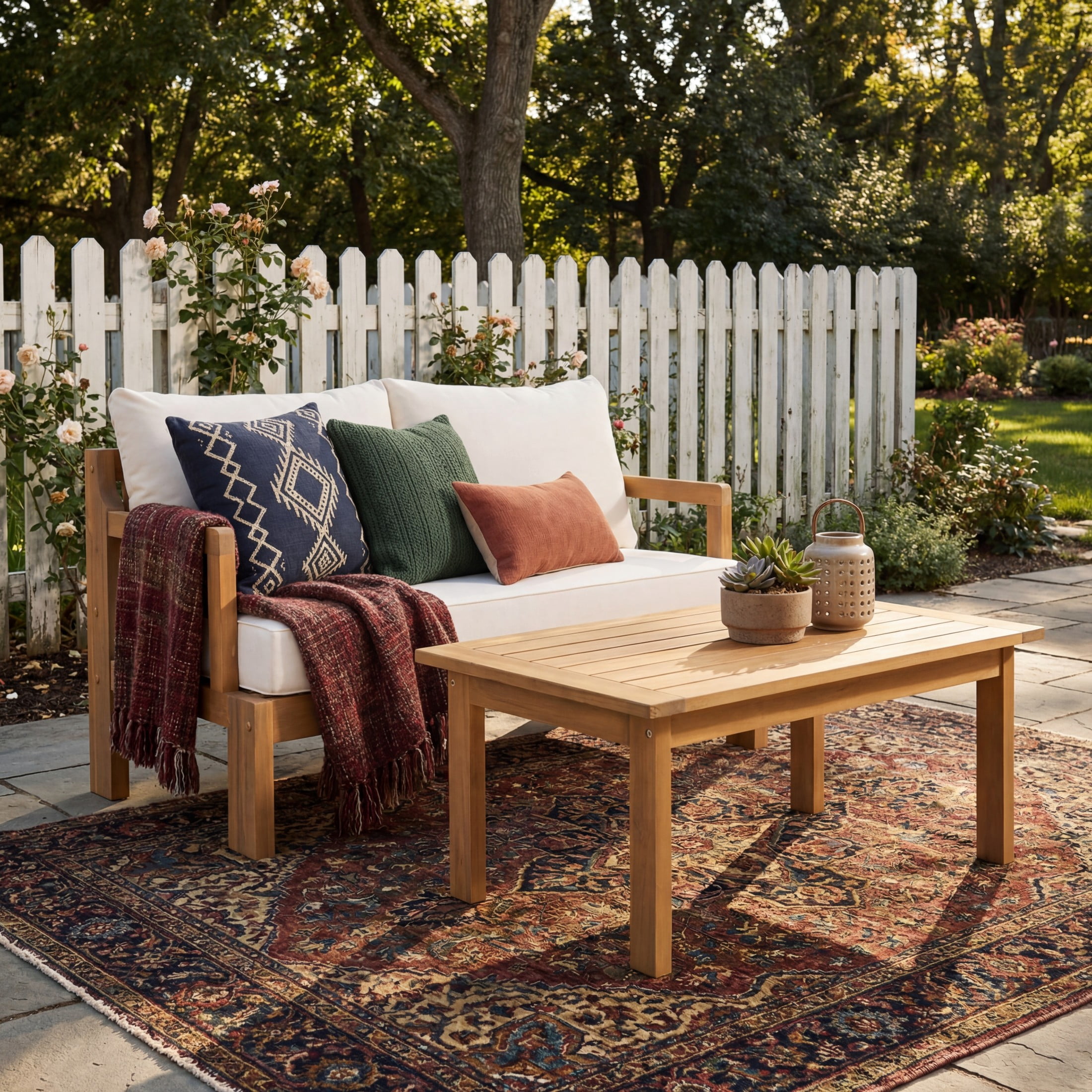 Christopher Knight Home 2-Piece Outdoor Patio Chat Set, Sofa with Coffee Table, Natural + Beige
