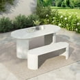 thumbnail image 1 of Christopher Knight Home 2-Piece Oval Modern Outdoor Concrete Dining Table with Bench, Seats 2-3, White Terrazzo Finish, 1 of 12