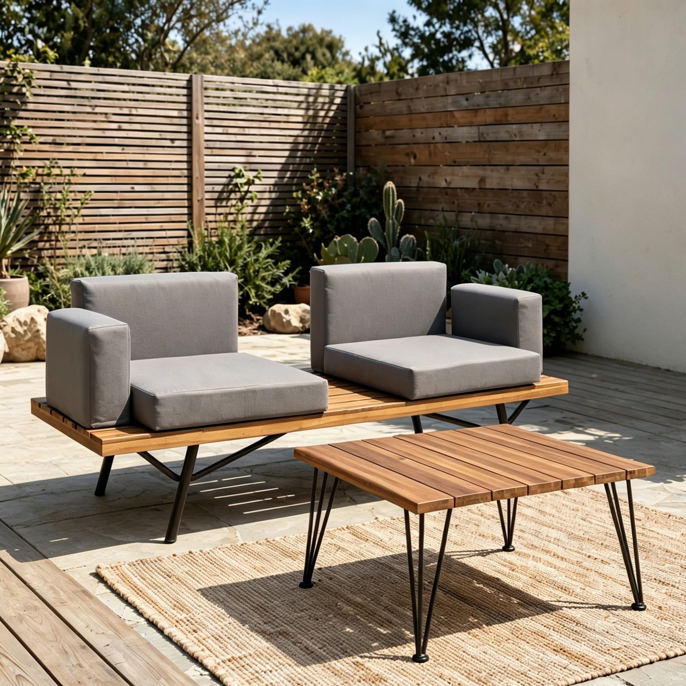 Christopher Knight Home 2-Piece Patio Conversation Set, Acacia Wood Loveseat with Coffee Table, Teak + Gray
