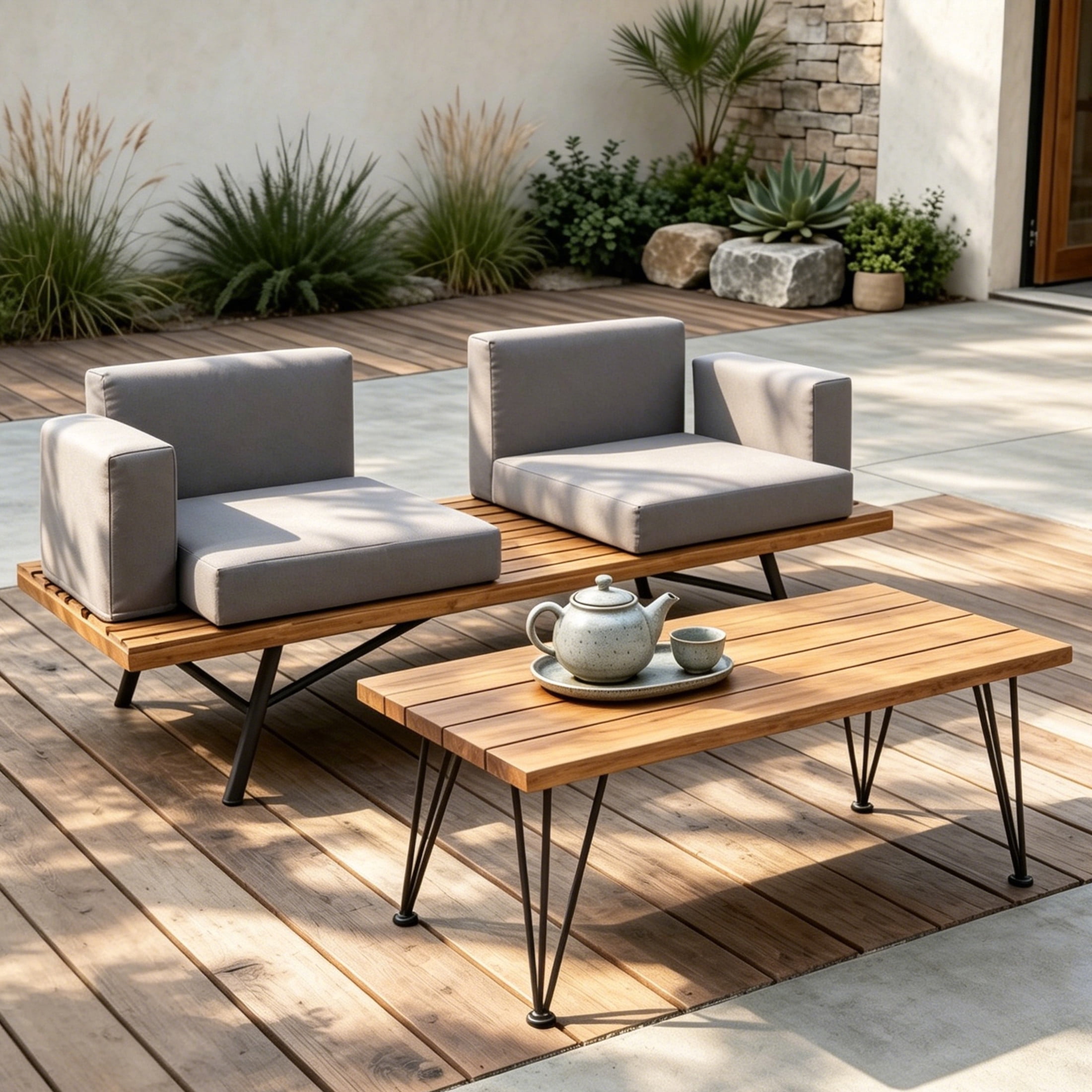 Christopher Knight Home 2-Piece Patio Conversation Set, Loveseat with Coffee Table, Teak + Gray