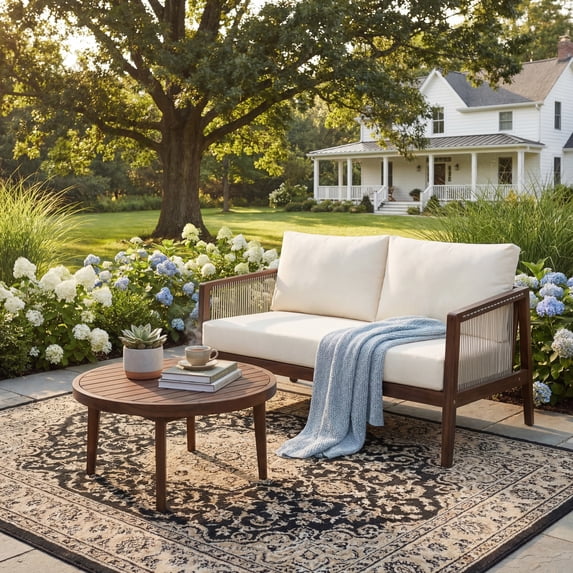 Christopher Knight Home 2-Piece Patio Conversation Set with Water-Repellent Cushions, Dark Brown + Beige