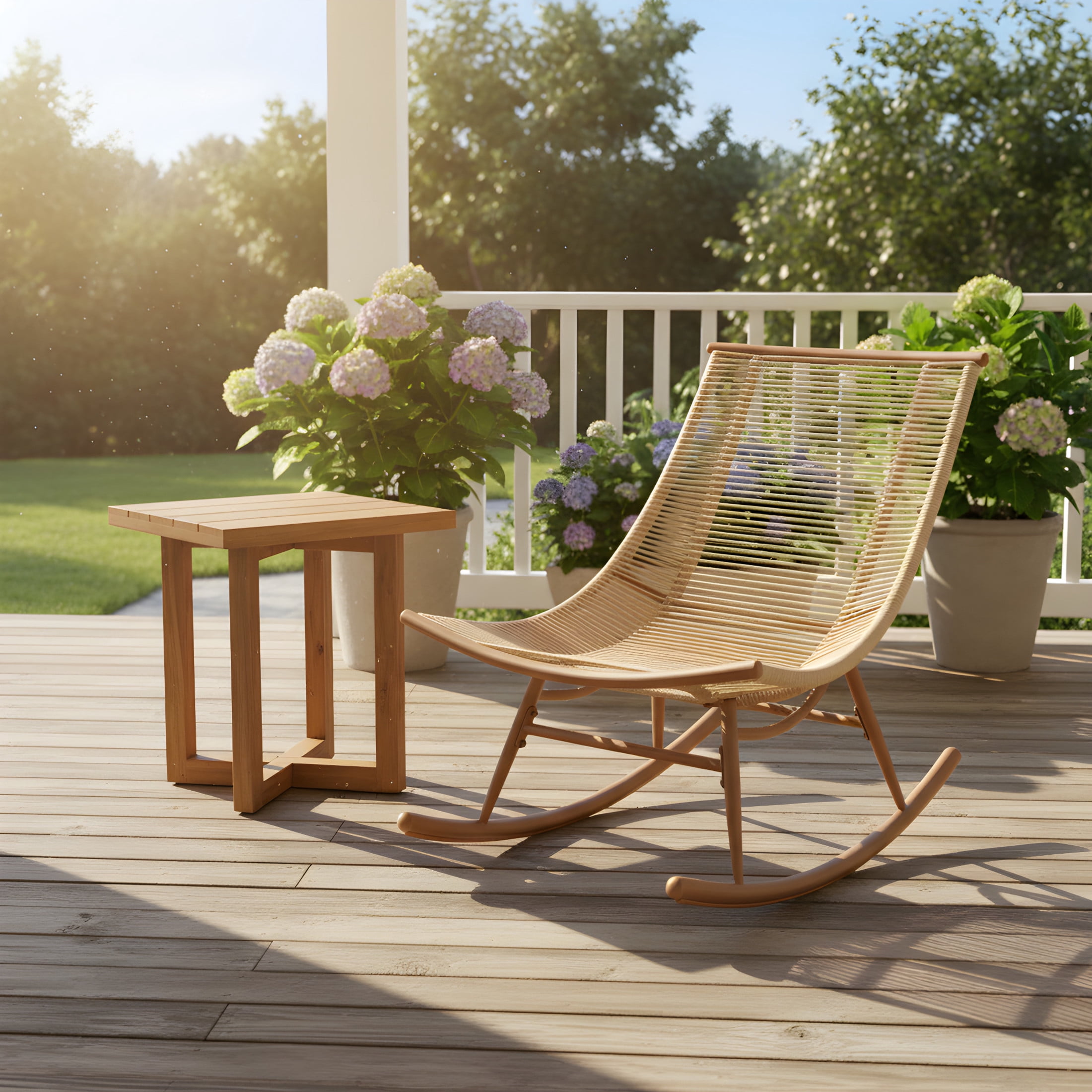 Christopher Knight Home 2-Piece Smooth Arc Outdoor Rocking Chair with Acacia Cross-Stretcher Side Table, Beige