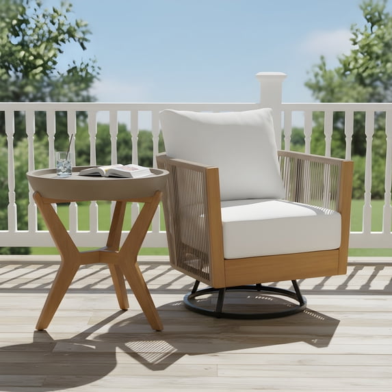 Christopher Knight Home 2-Piece Swivel Chair and Concrete-Acacia Side Table Set, Beige + Light Gray