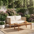 thumbnail image 1 of Christopher Knight Home 2-Piece Teak Outdoor Wood Conversation Set with Rope Panels, Cream Cushion, 1 of 8