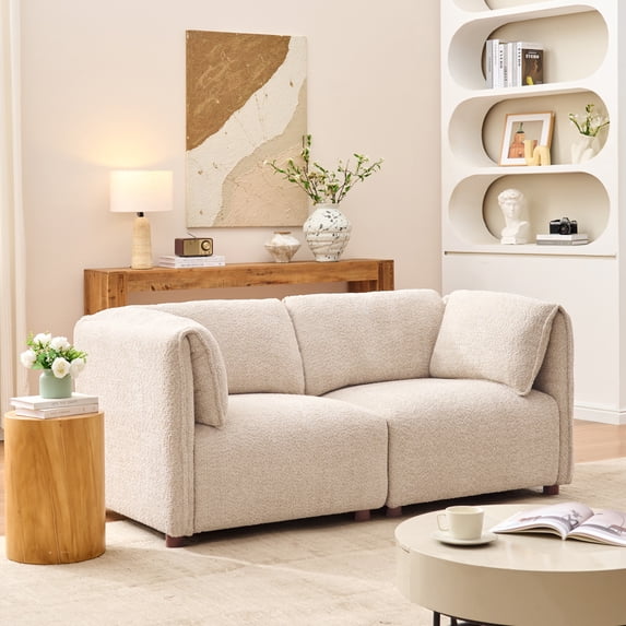 Christopher Knight Home 2-Seat Modular Sectional Sofa, Modern 66" Couch with Pillow Arms, Sesame