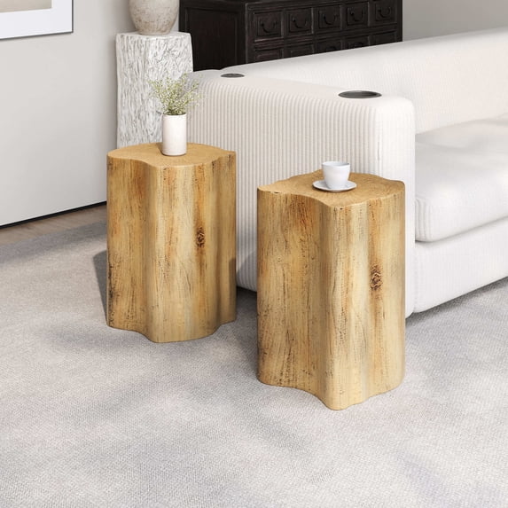 Christopher Knight Home 2-in-1 Irregular MGO End Table for Indoor Outdoor with Split Design, Natural Finish
