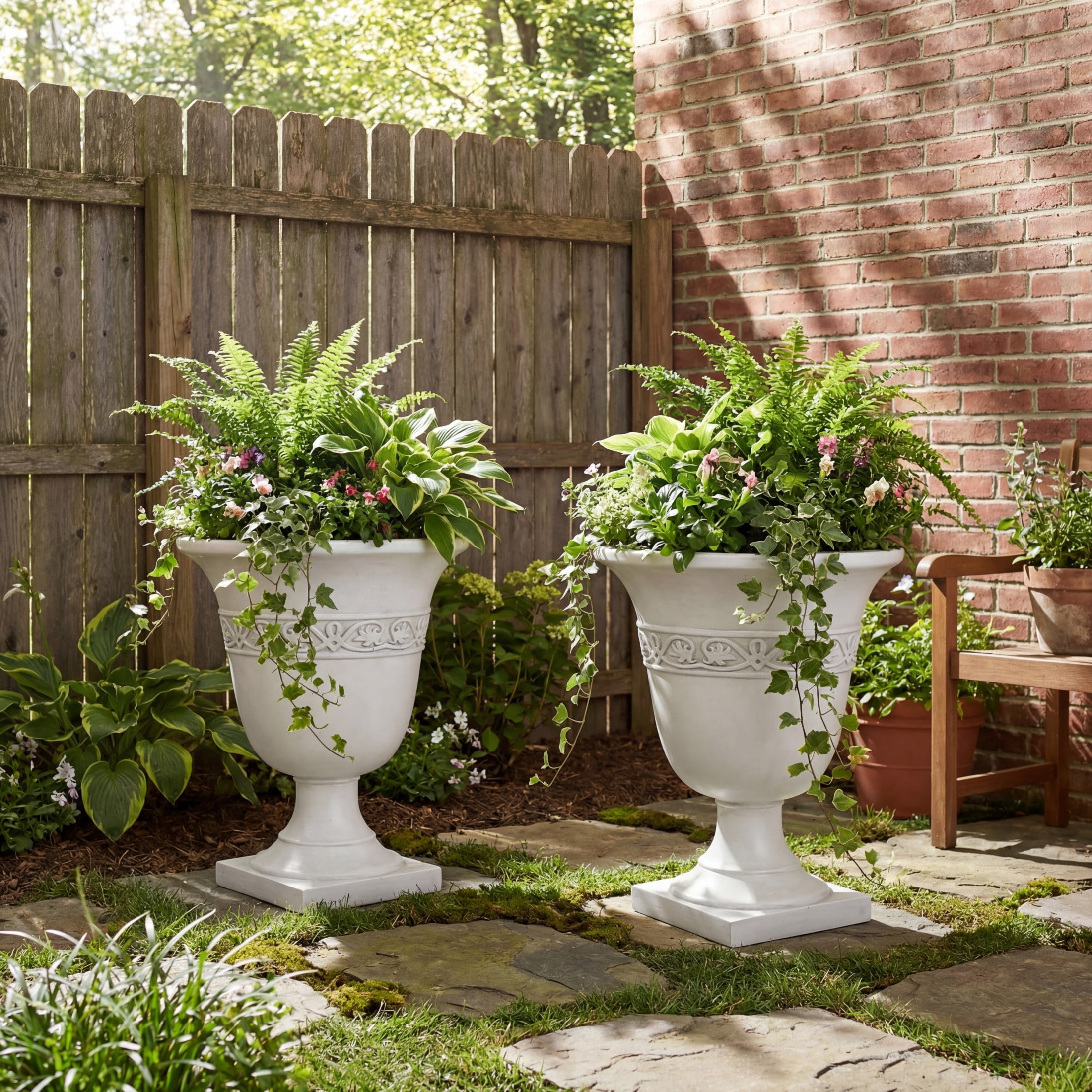 Christopher Knight Home 20.47"H Classic Outdoor MGO Planter with Drainage Hole, Antique White, Set of 2