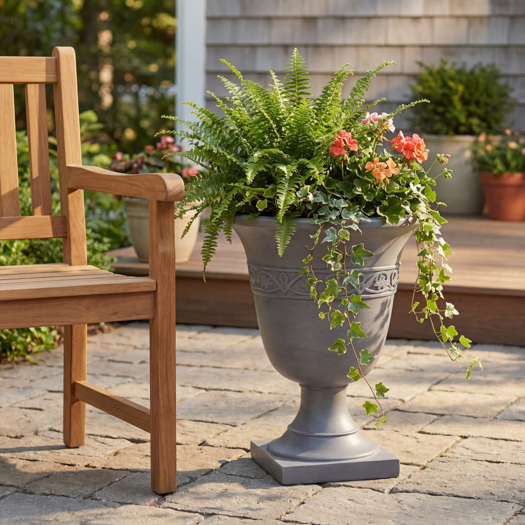 Christopher Knight Home 20.47"H Classic Outdoor MGO Planter with Drainage Hole, Light Gray