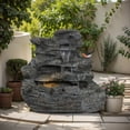 thumbnail image 1 of Christopher Knight Home 20.8" Concrete Rock Waterfall Fountain with LED Light, 4-Tier Flow, Garden Decor, Gray, 1 of 11