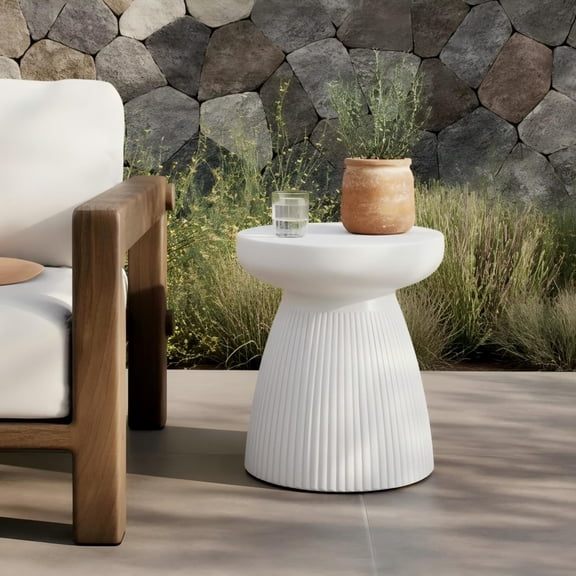 Christopher Knight Home 20"H Outdoor Lightweight Concrete Side Table, MGO Accent Table for Patio Garden, White