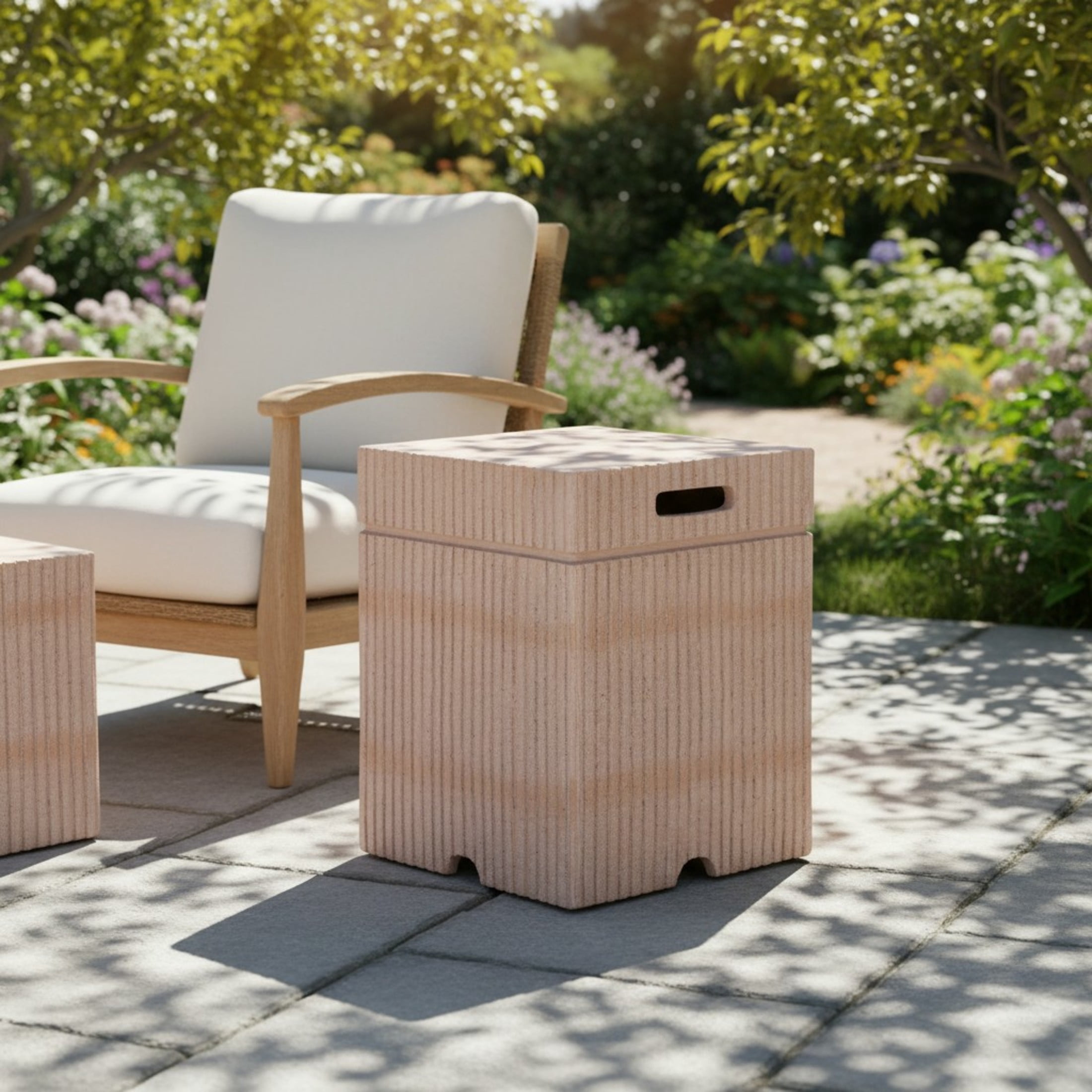 Christopher Knight Home 20" MGO Propane Tank Holder & Outdoor Side Table, Natural Travertine