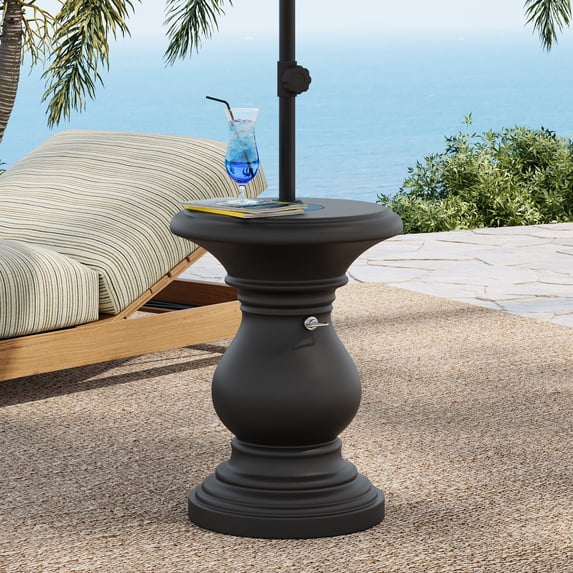 Christopher Knight Home 20" MGO Umbrella Base with Multiple Cap Sizes, Round Outdoor Patio Side Table, Black
