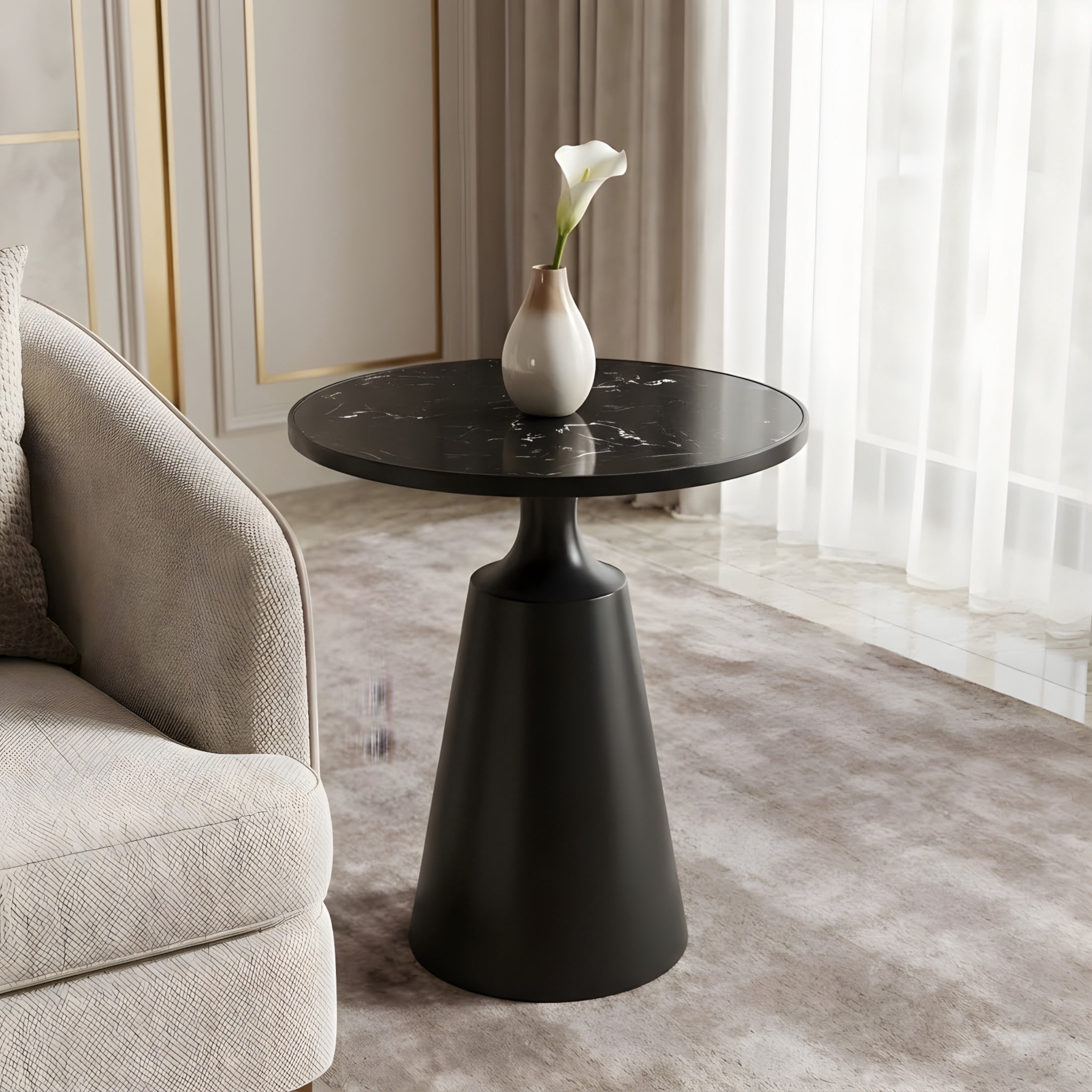 Christopher Knight Home 20" Marble Pattern Top Side Table, Modern Accent End Table, Black