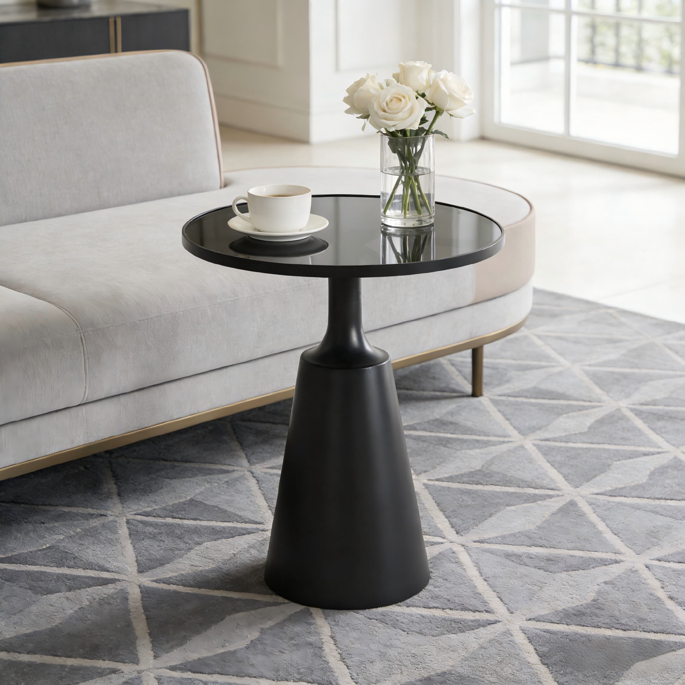 Christopher Knight Home 20" Round Glass Top Side Table, Modern Accent End Table, Black