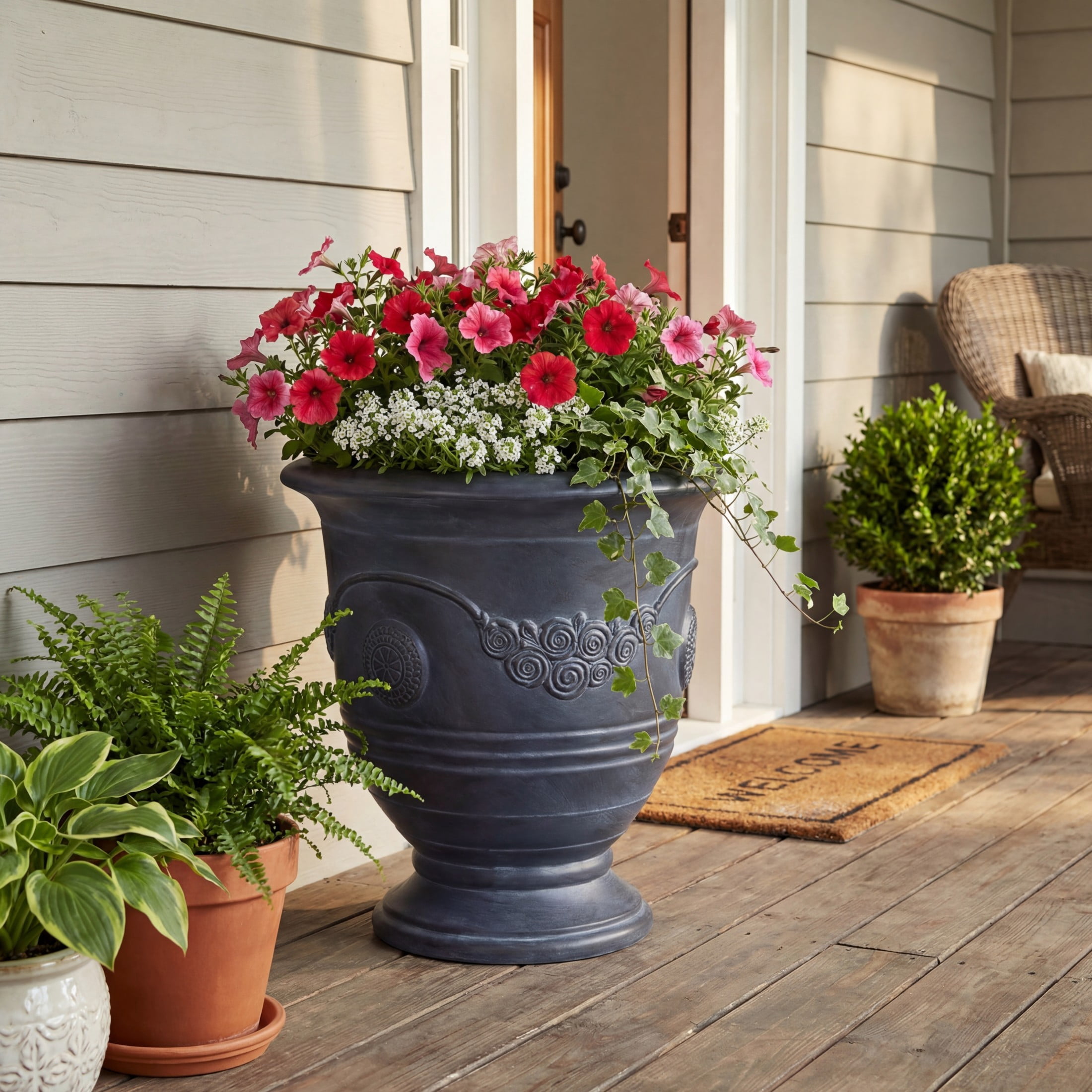 Christopher Knight Home 21.26"H Vintage MGO Outdoor Flower Urn Planter for Garden, Antique Black