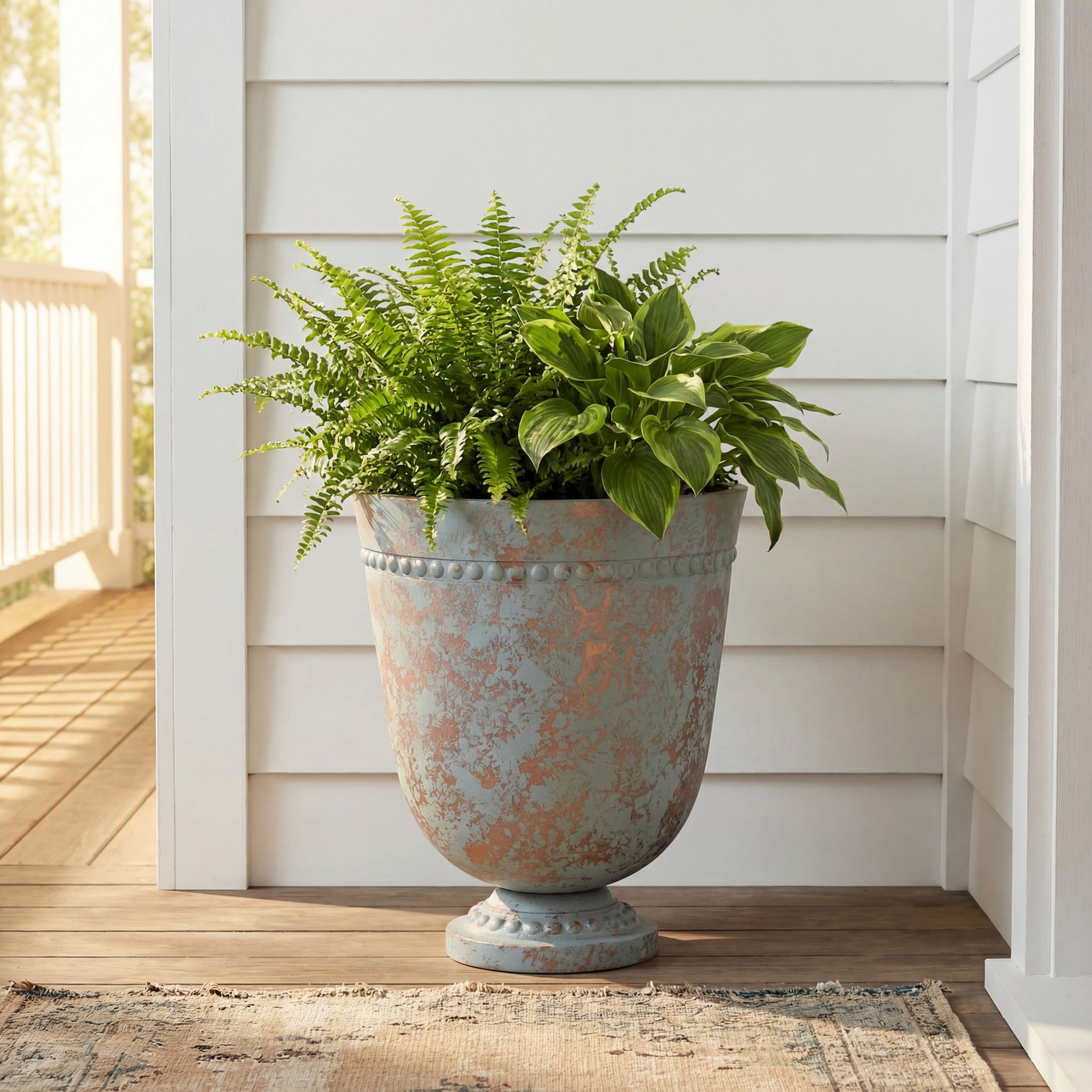 Christopher Knight Home 21.6" Outdoor Urn Planter for Garden, Polyresin Stone Look, Antique Gray