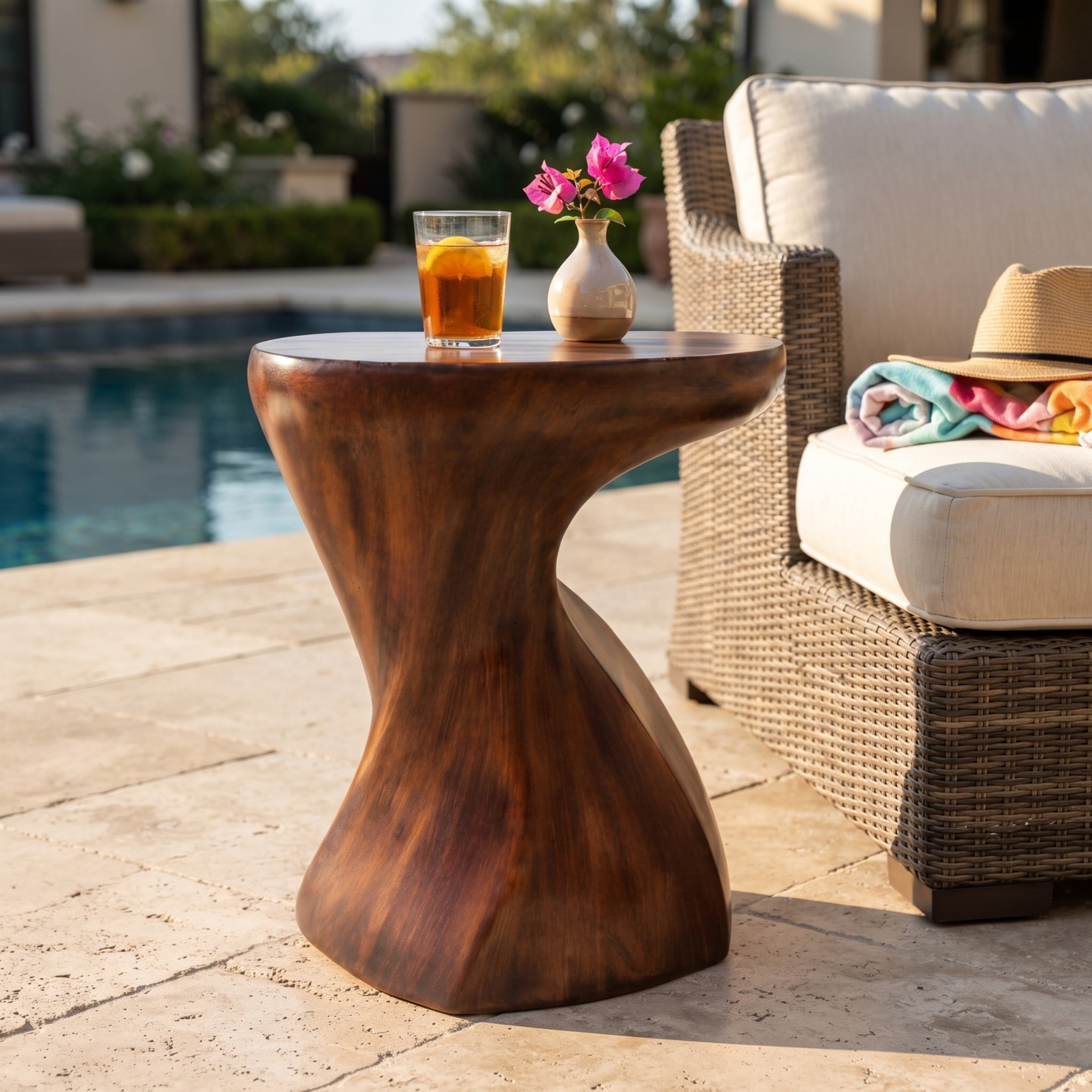 Christopher Knight Home 21"H Twisted Sculptural MGO Lightweight Outdoor Side Table, Antique Brown