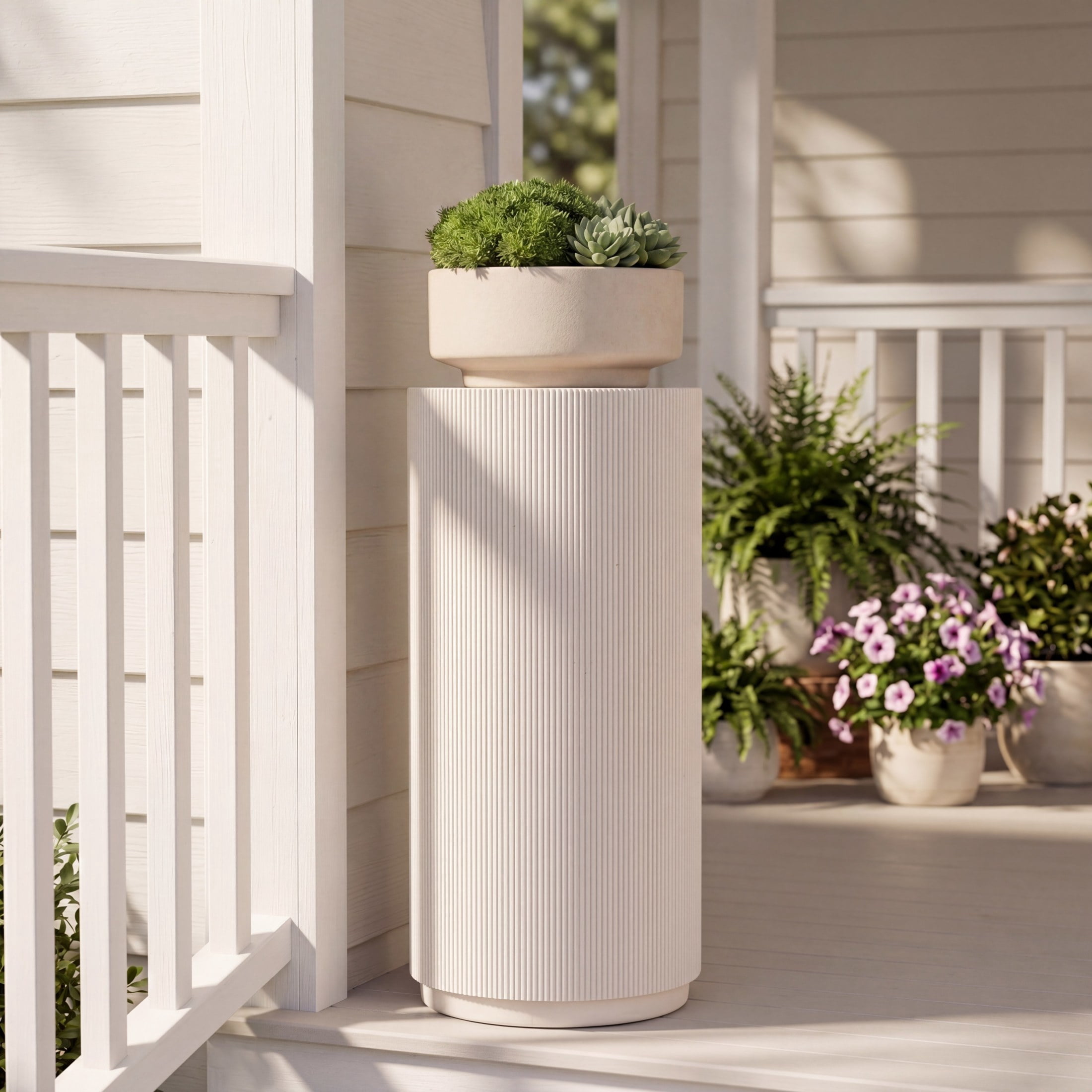 Christopher Knight Home 22.24"H MGO Pedestal Plant Stand, Travertine-Look Display Column, White
