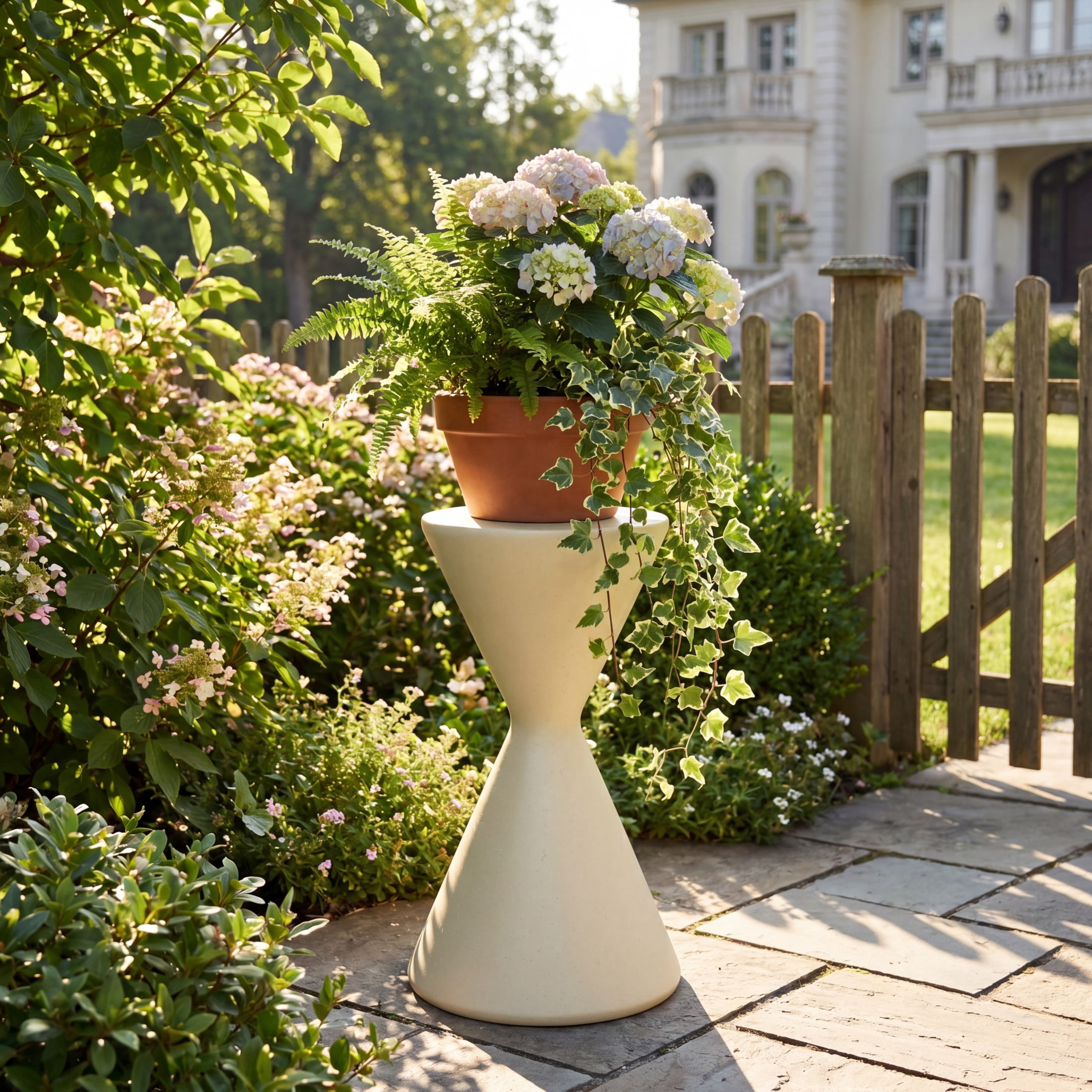 Christopher Knight Home 22.3"H Modern Round Garden Pedestal, Indoor Outdoor MGO Plant Stand, Beige