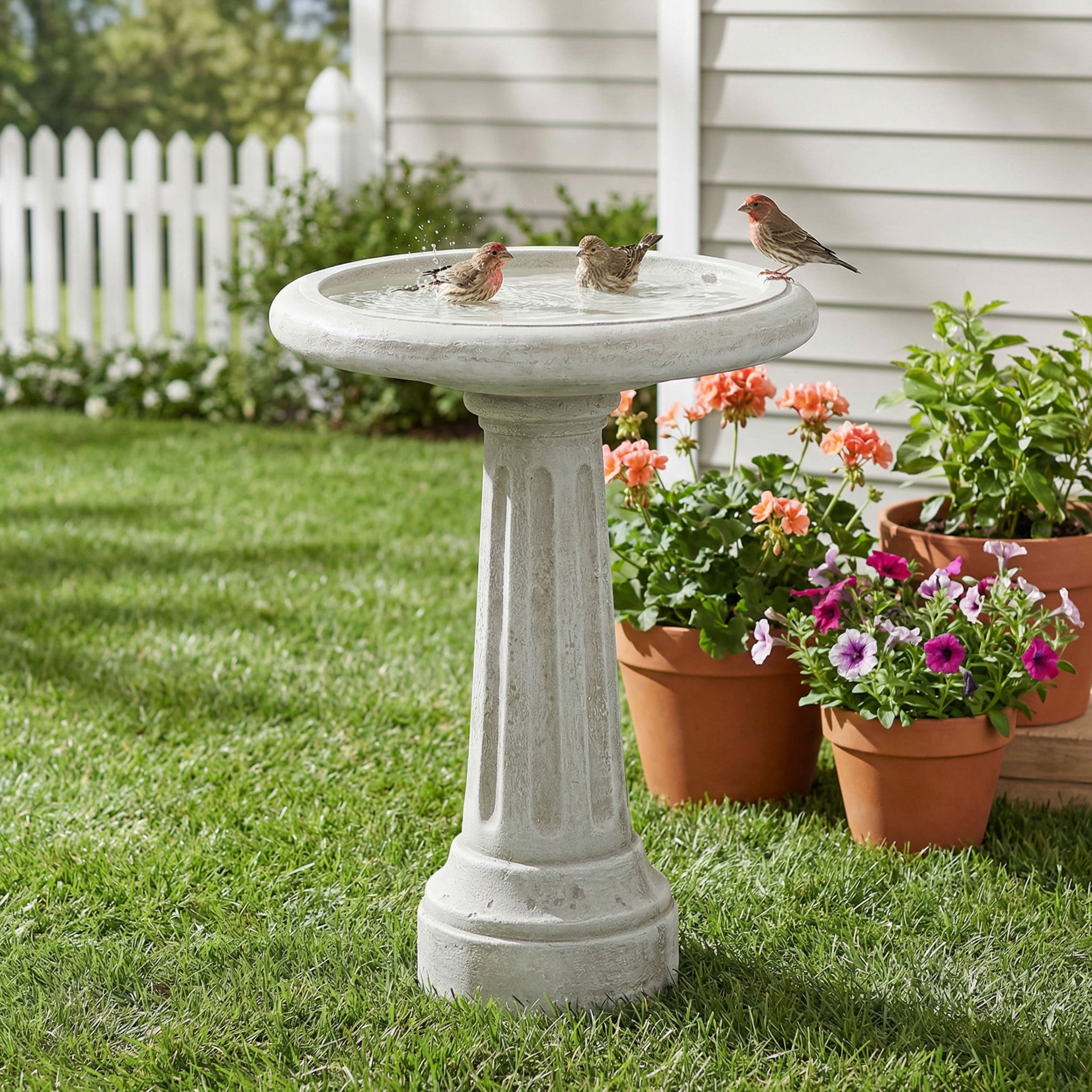 Christopher Knight Home 22.3" Outdoor Bird Bath with Pedestal Base, Polyresin Stone Look, Off White