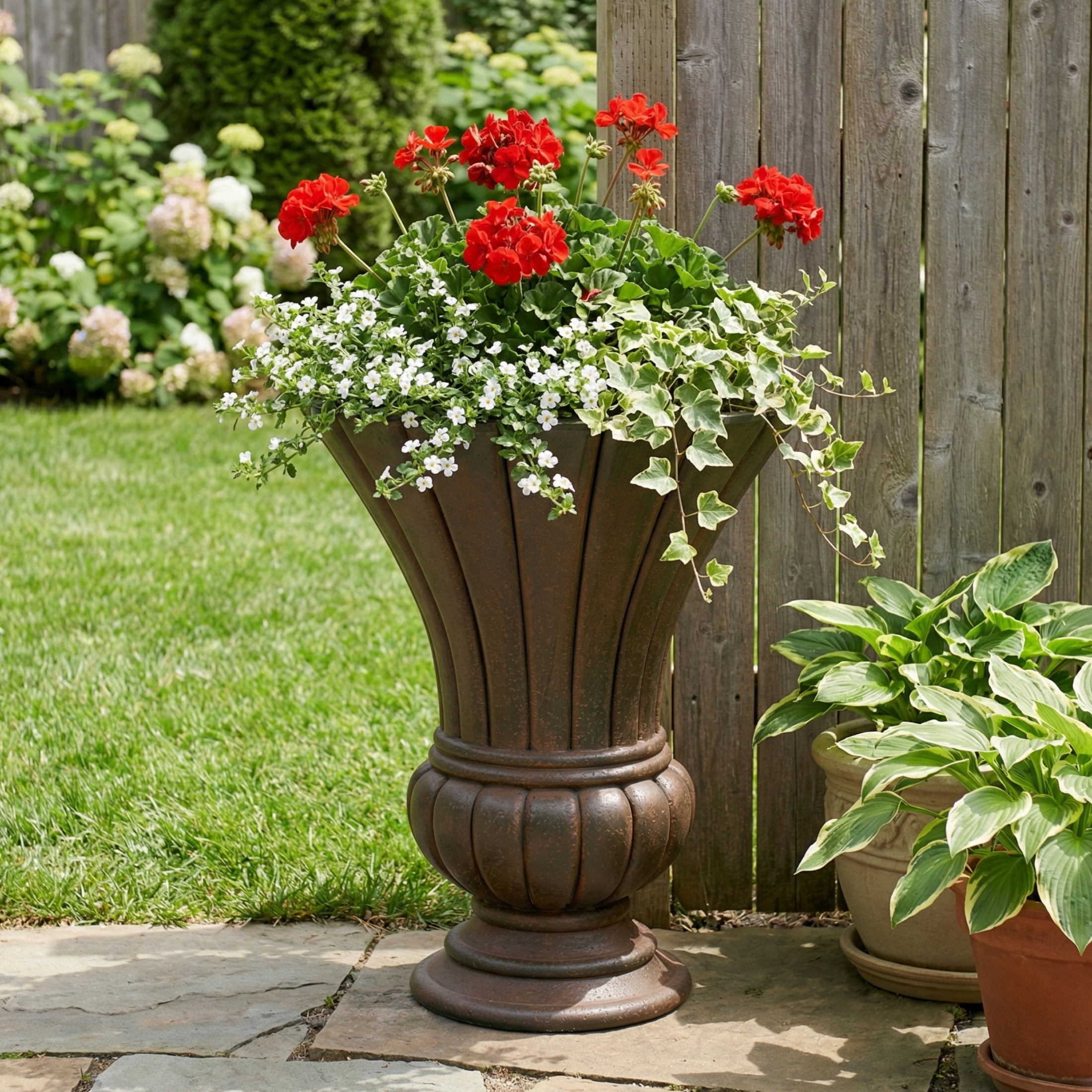 Christopher Knight Home 22.44" Fluted Pedestal Urn Planter, MGO Outdoor Flower Pot, Antique Bronze