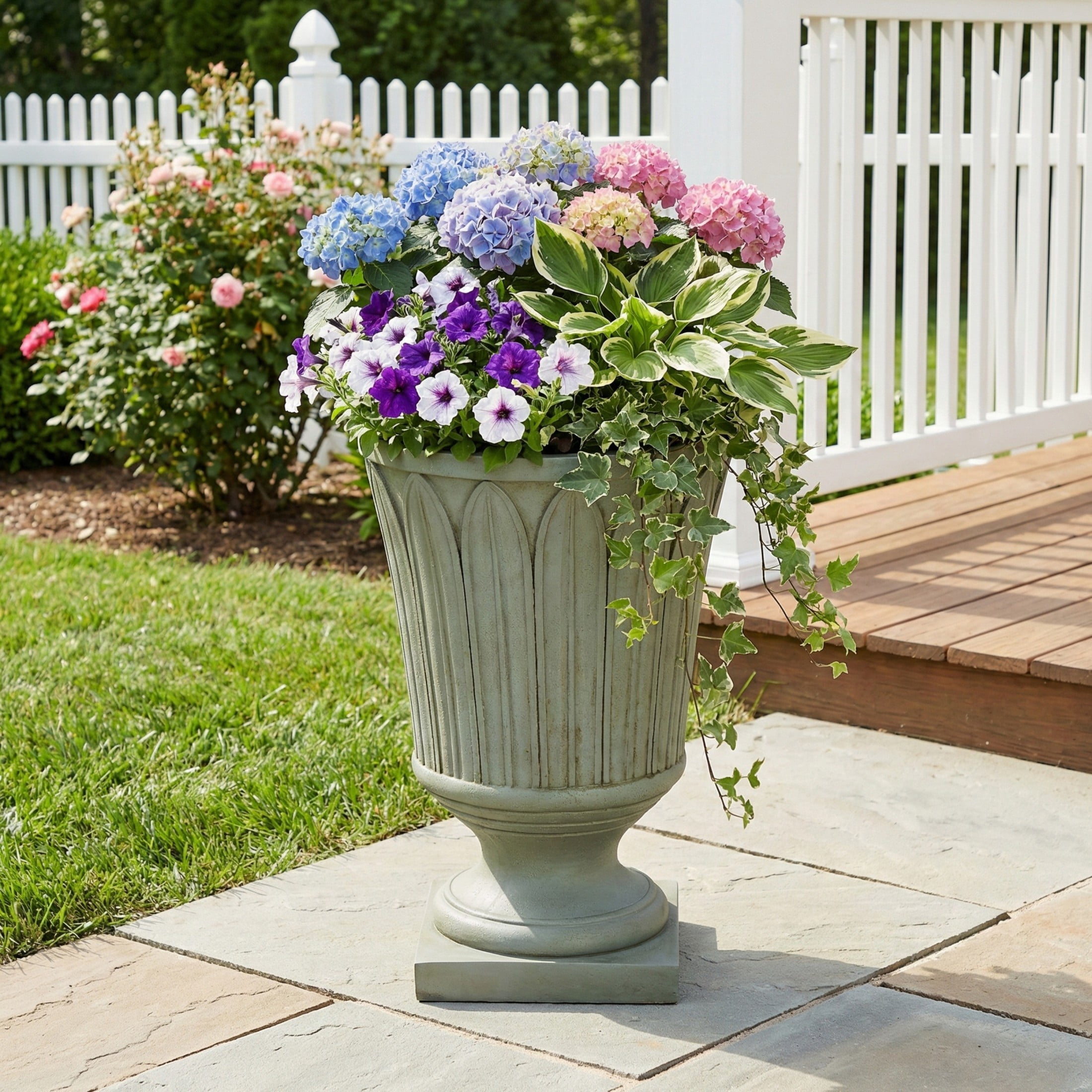 Christopher Knight Home 22.44" Pedestal Urn Planter, MGO Outdoor Flower Pot, Antique Gray
