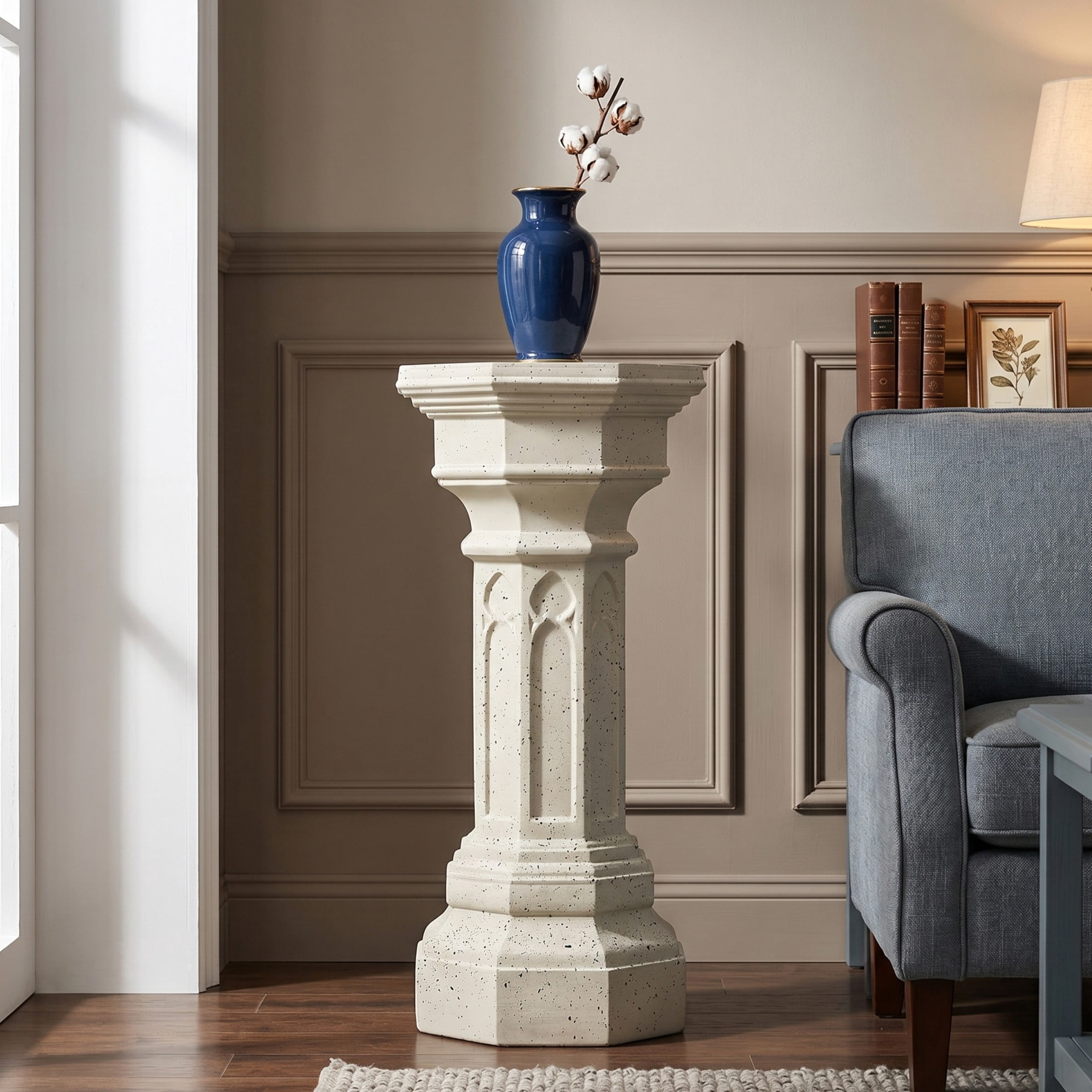 Christopher Knight Home 22.64"H Floral Pedestal Plant Stand, MGO Decorative Column Side Table, Sand