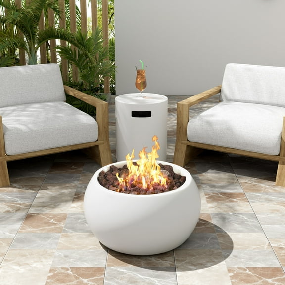 Christopher Knight Home 22" Patio MGO Propane Fire Pit Set, 40,000 BTU Round Heater with Tank Cover, White