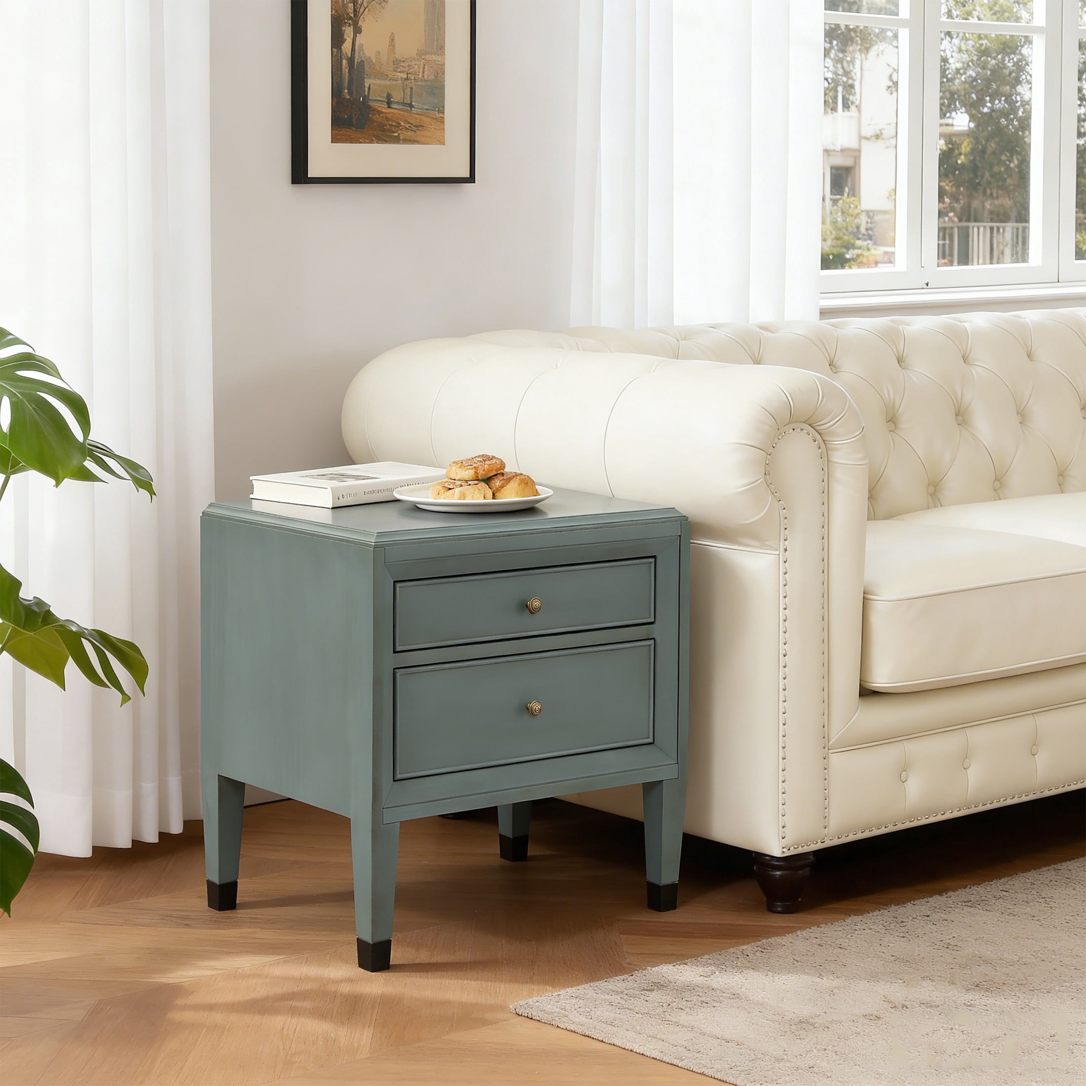 Christopher Knight Home 23.6" Classic Nightstand, Accent Bedside Table with 2 Drawers, Sage Green