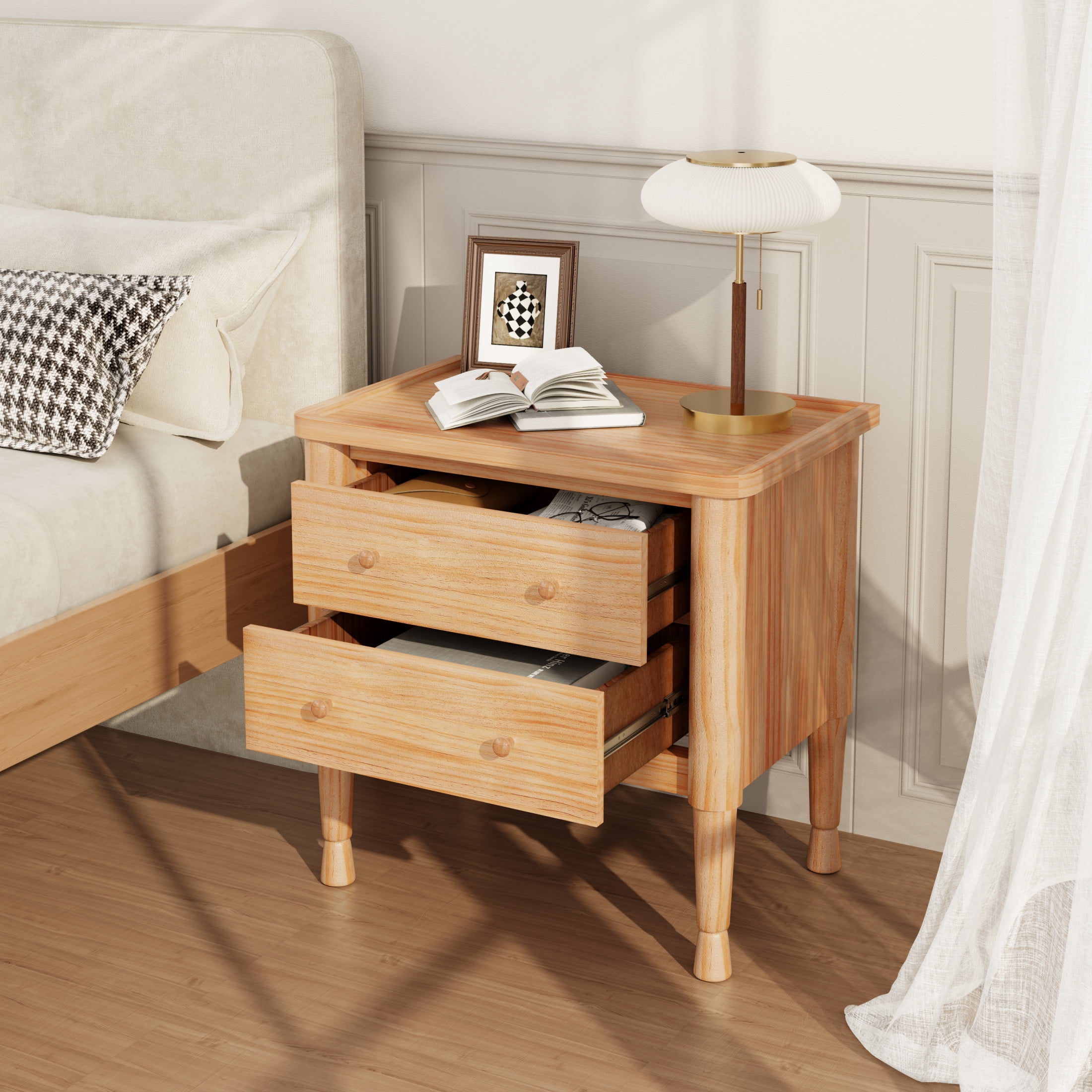 Christopher Knight Home 23.6"W Modern Nightstand with 2 Drawers, Bedside Table with Storage, Natural