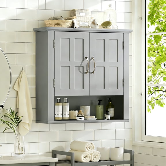 Christopher Knight Home 23.6" Wall Mounted Storage Cabinet with Adjustable Shelves and Doors, Gray