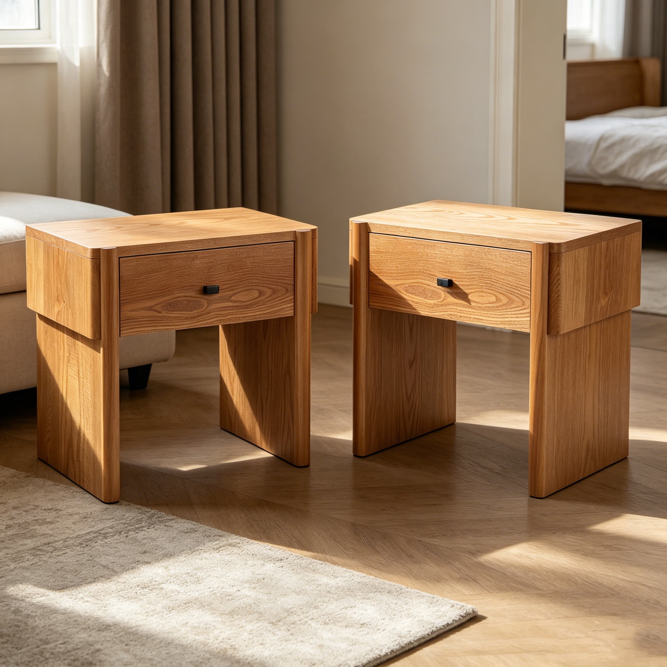 Christopher Knight Home 23" Modern Wood Nightstand with Drawer, Minimalist Bedside Table, Brown, Set of 2