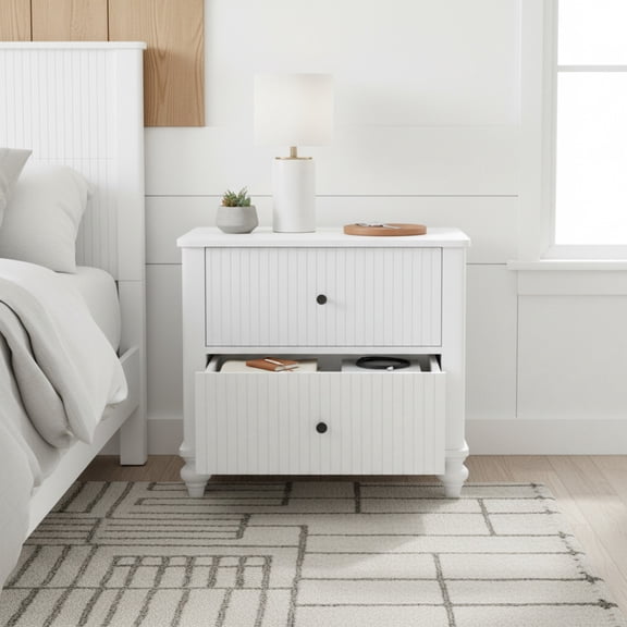 Christopher Knight Home 23" Nightstand with 2 Drawers, Farmhouse Sturdy Wooden Bedside Table, White
