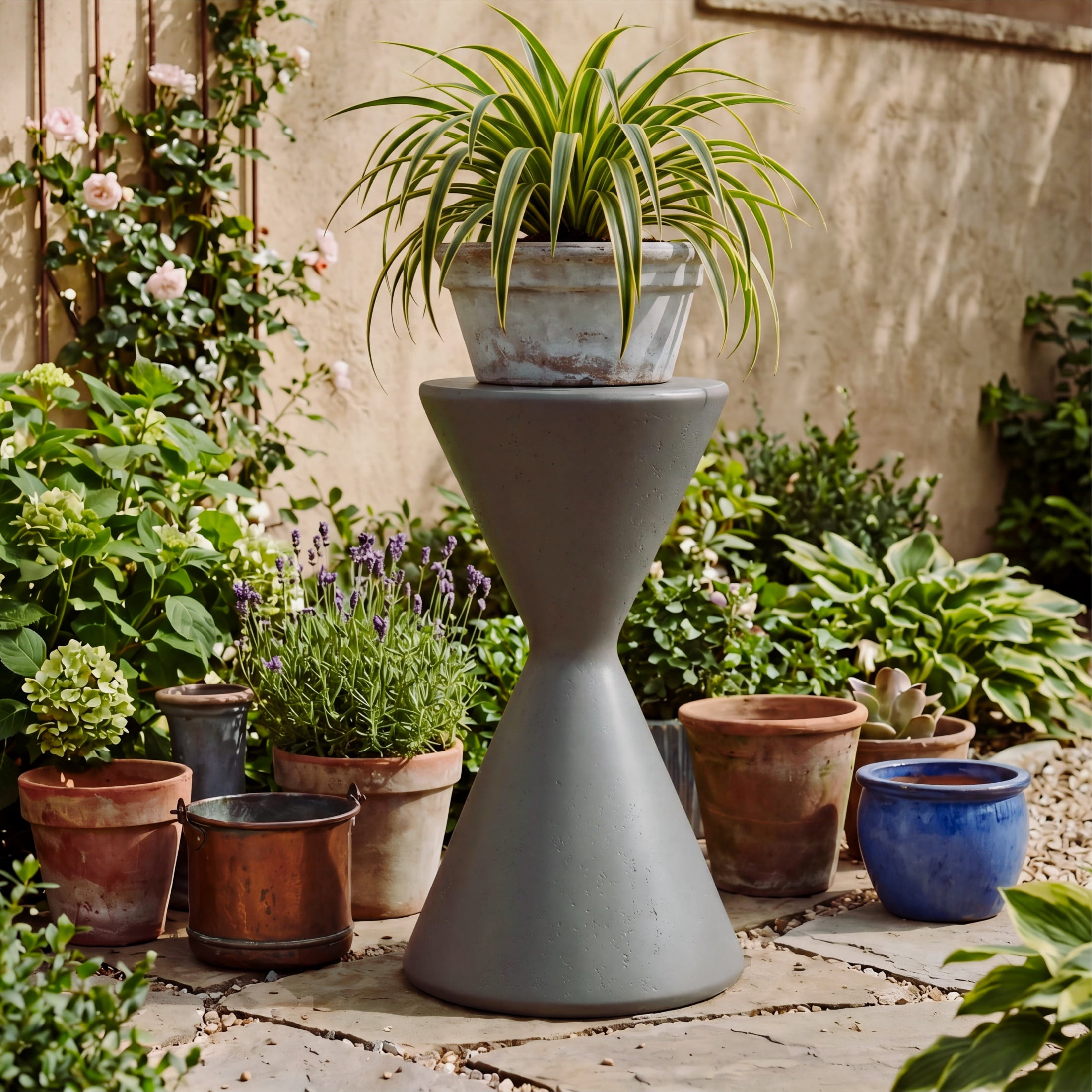 Christopher Knight Home 24.4"H Modern Round Garden Pedestal, Indoor Outdoor MGO Plant Stand, Gray