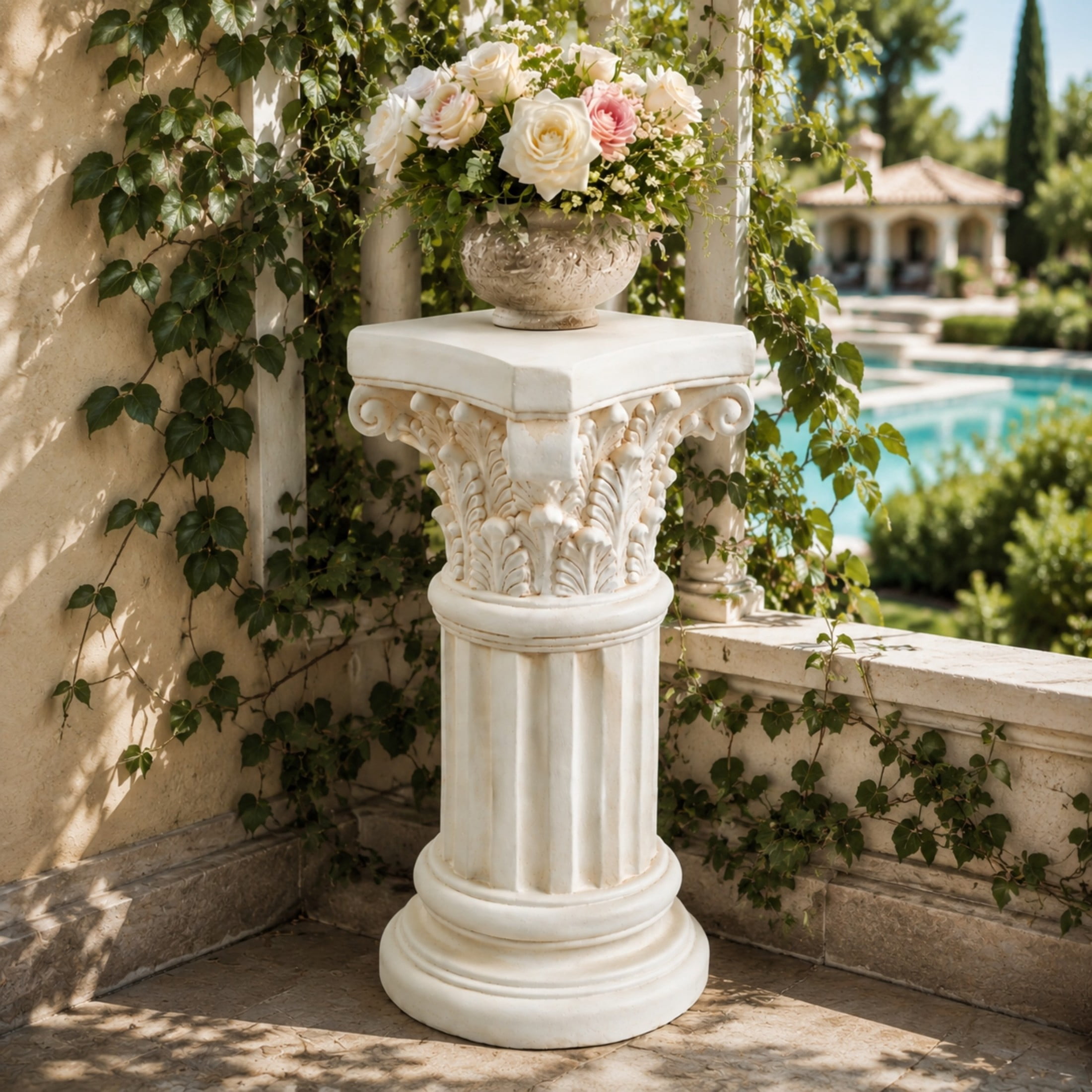 Christopher Knight Home 24.41" MGO Roman Column Pedestal Stand for Plants and Decor, Antique White