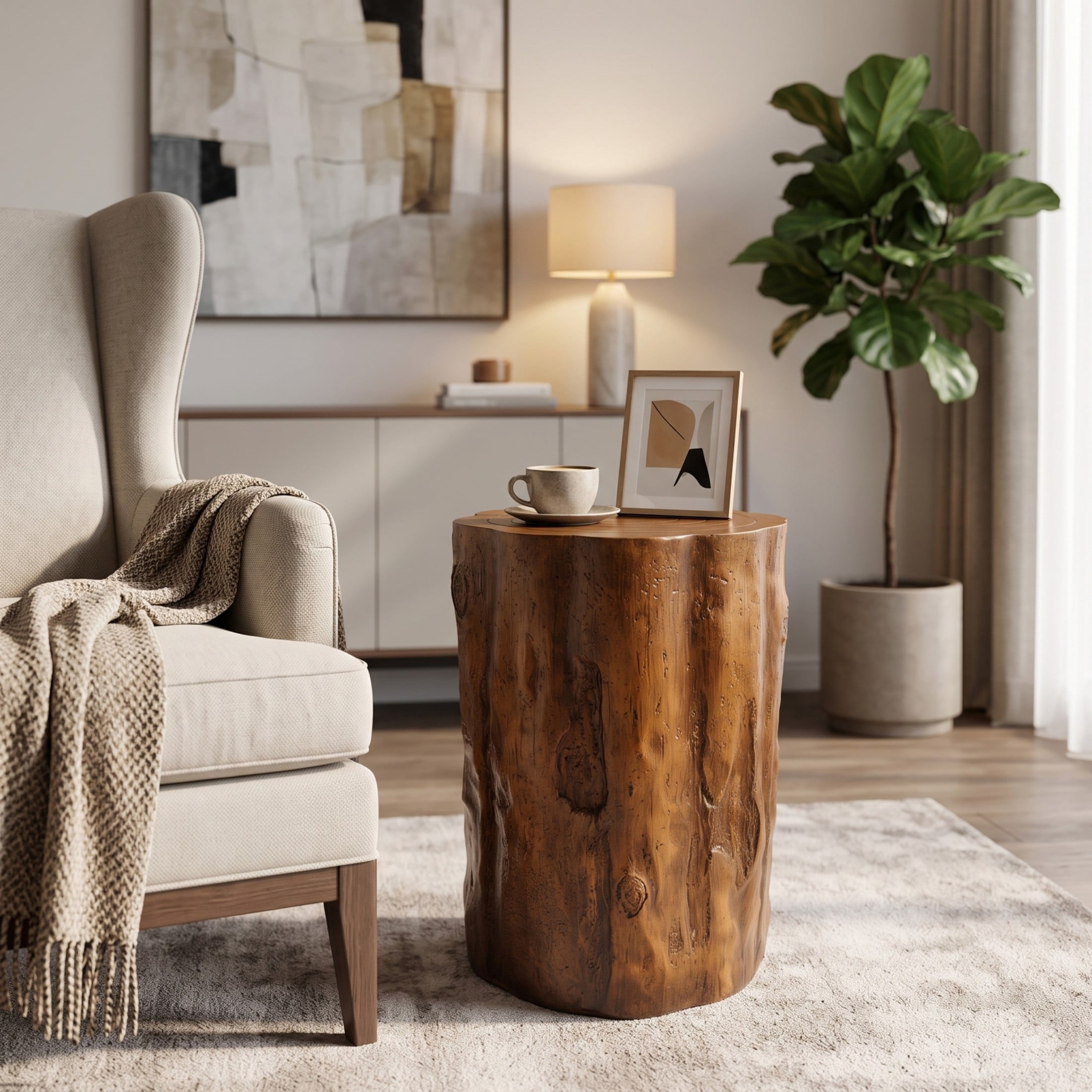 Christopher Knight Home 24.8" Outdoor Indoor Tree Stump MGO Side Table, Distressed Wood Grain, Brown