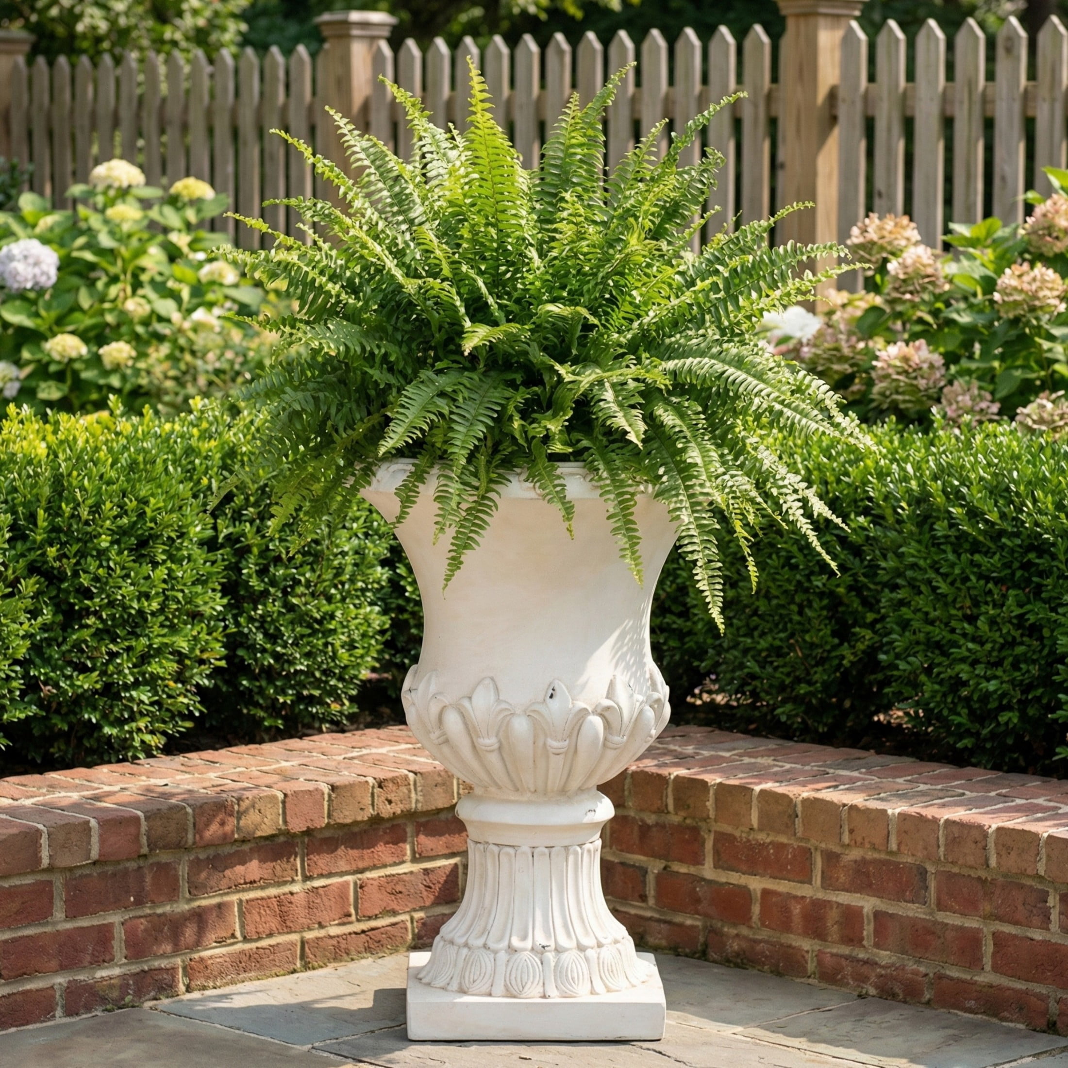 Christopher Knight Home 24.8" Vintage Pedestal Urn Planter, Outdoor Fleur-de-Lis Flower Pot, Antique White
