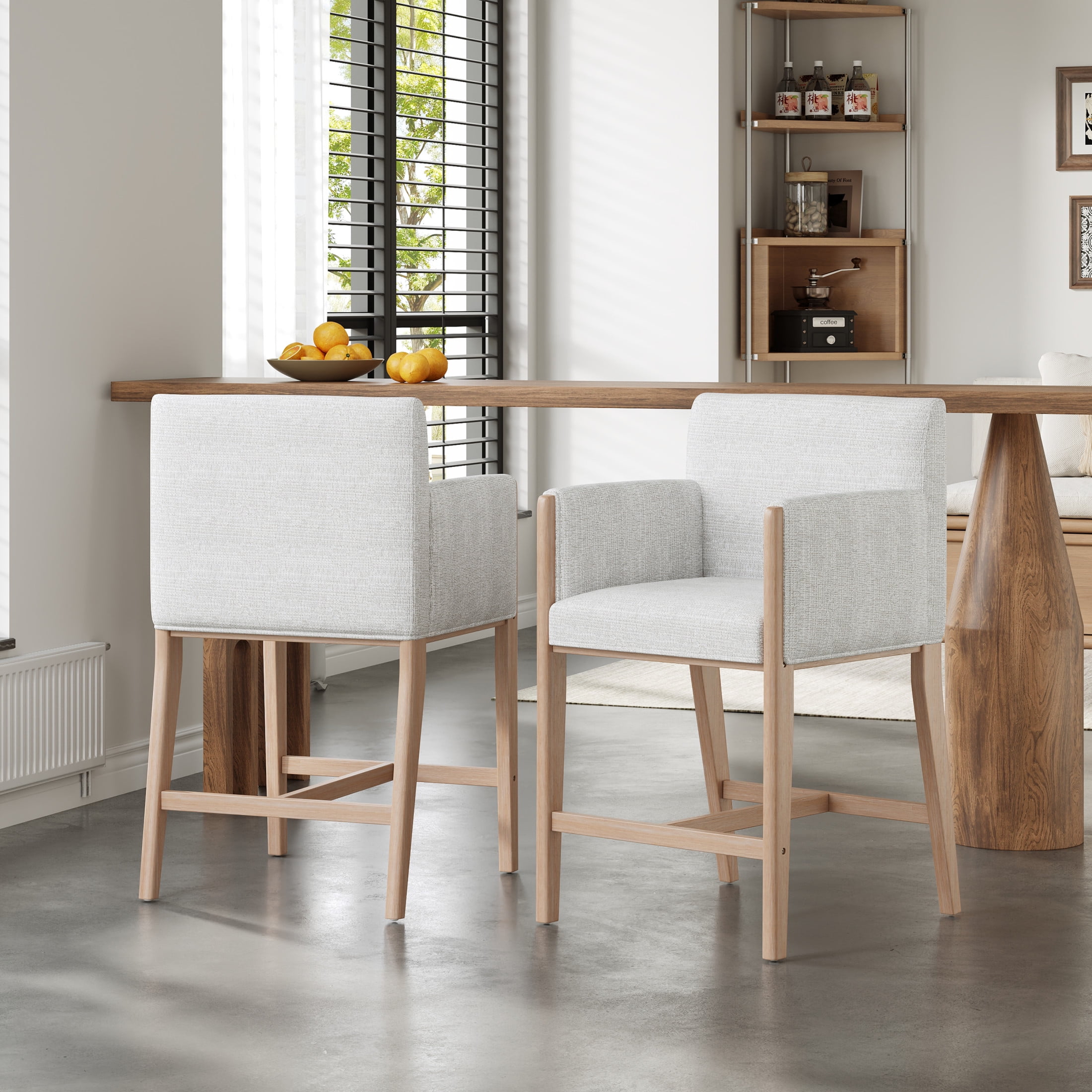 Christopher Knight Home 24" Counter Stools with Arms, Upholstered Bar Chairs for Kitchen Island, Natural, Set of 2