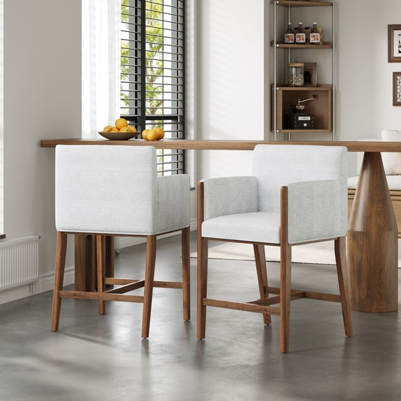 Christopher Knight Home 24" Counter Stools with Arms, Upholstered Bar Chairs for Kitchen Island, Walnut, Set of 2