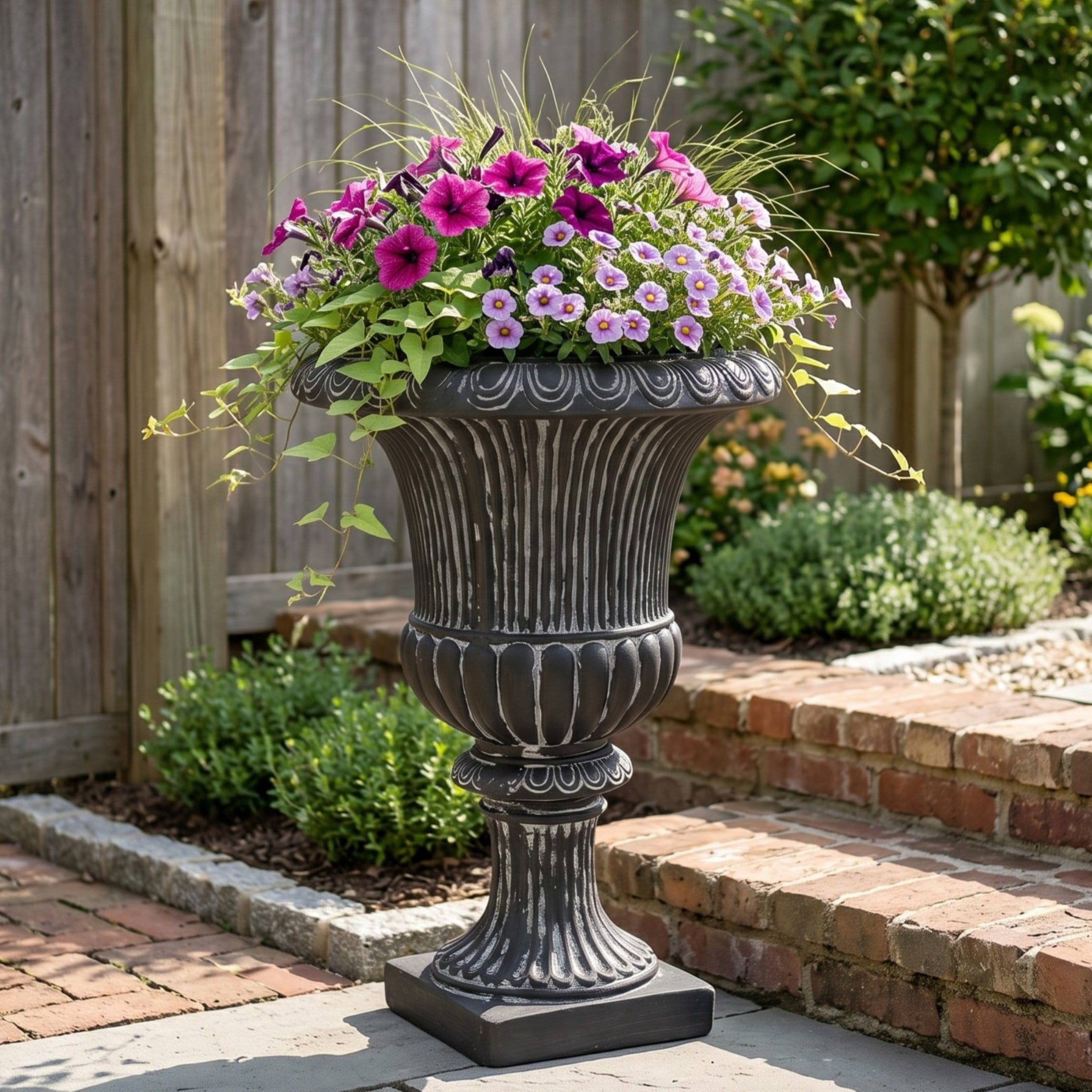 Christopher Knight Home 24"H Classical Fluted Urn Planter, Lightweight Flower Pot, Antique Black