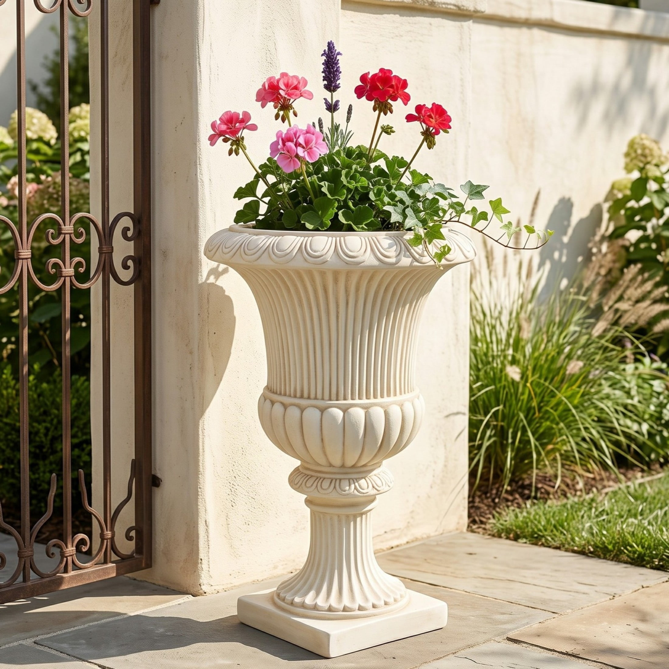Christopher Knight Home 24"H Classical Fluted Urn Planter, Lightweight Flower Pot, Antique White