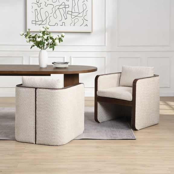 Christopher Knight Home 25.25" Modern Boucle Dining Chair with Pillow Back, Walnut Almond, Set of 2