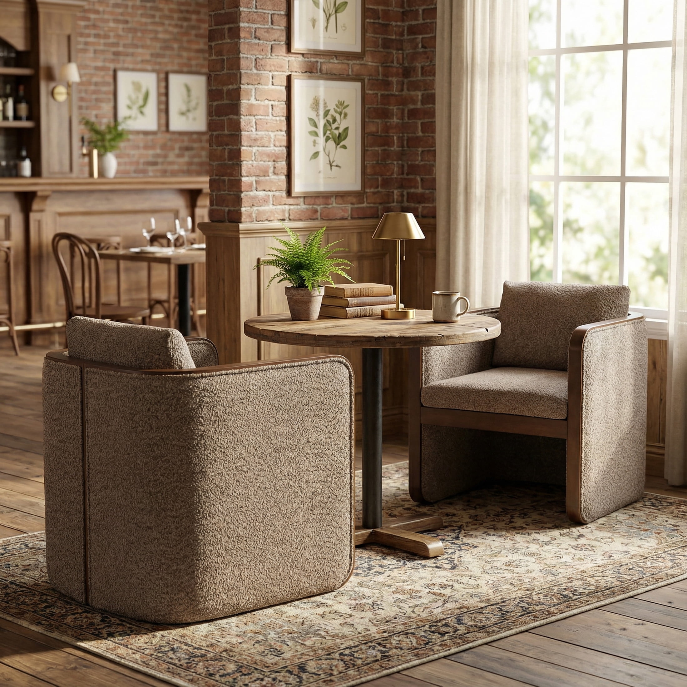 Christopher Knight Home 25.25" Modern Boucle Dining Chair with Pillow Back, Walnut+Taupe, Set of 2