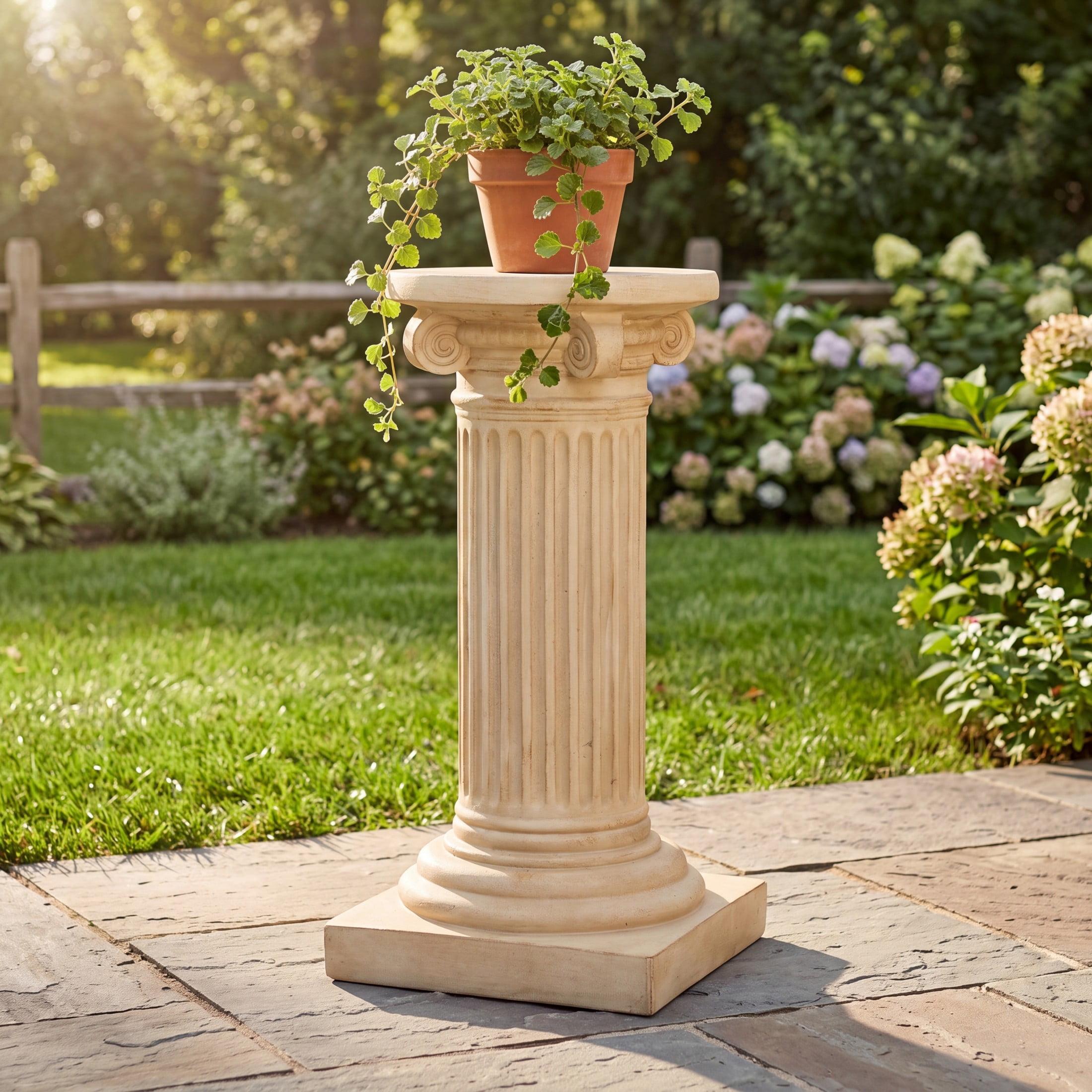 Christopher Knight Home 25.39"H Handcrafted MGO Pedestal Plant Stand for Indoor Outdoor, Travertine