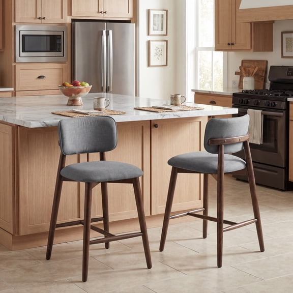 Christopher Knight Home 25.7" Modern Counter Height Bar Stools Set of 2, Rubberwood Frame, Gray+Brown