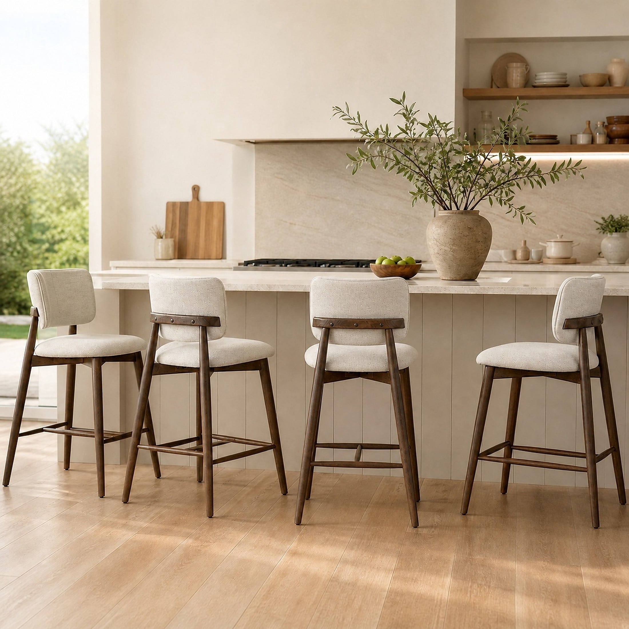 Christopher Knight Home 25.7" Modern Counter Height Bar Stools Set of 4, Rubberwood Frame, Beige+Walnut