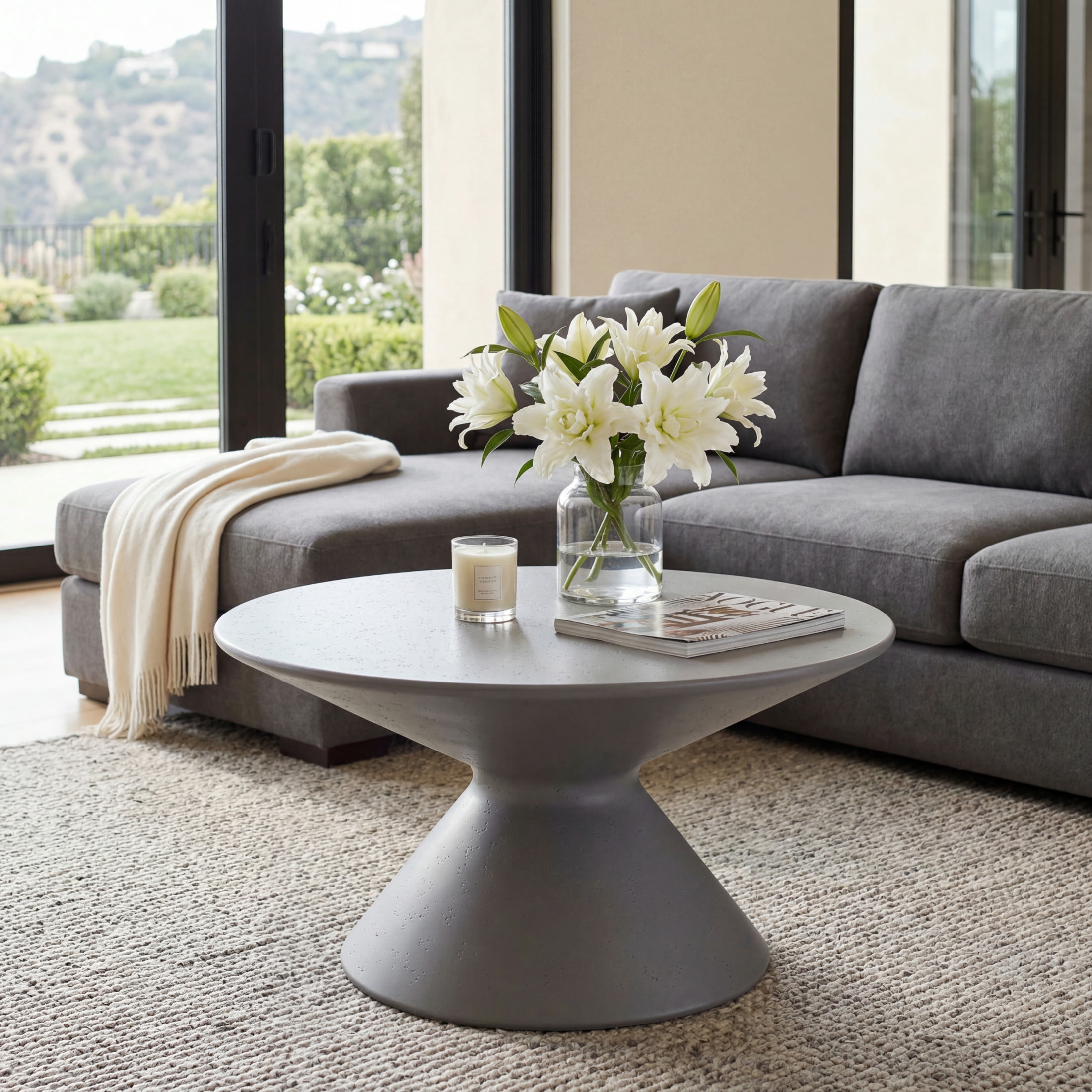Christopher Knight Home 25.8" MgO Round Coffee Table, Indoor/Outdoor Accent Table, Gray